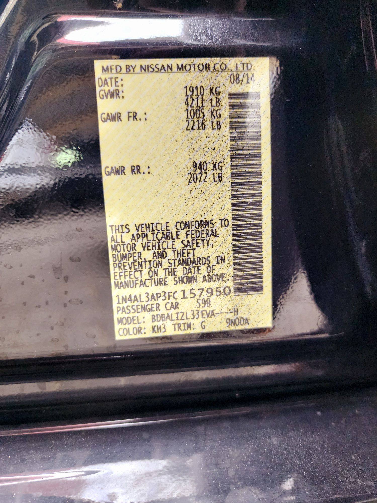 2015 NISSAN ALTIMA — 158969 Miles — Lot 157950 — Souq - Marhaba Auctions Used Cars - Image 9