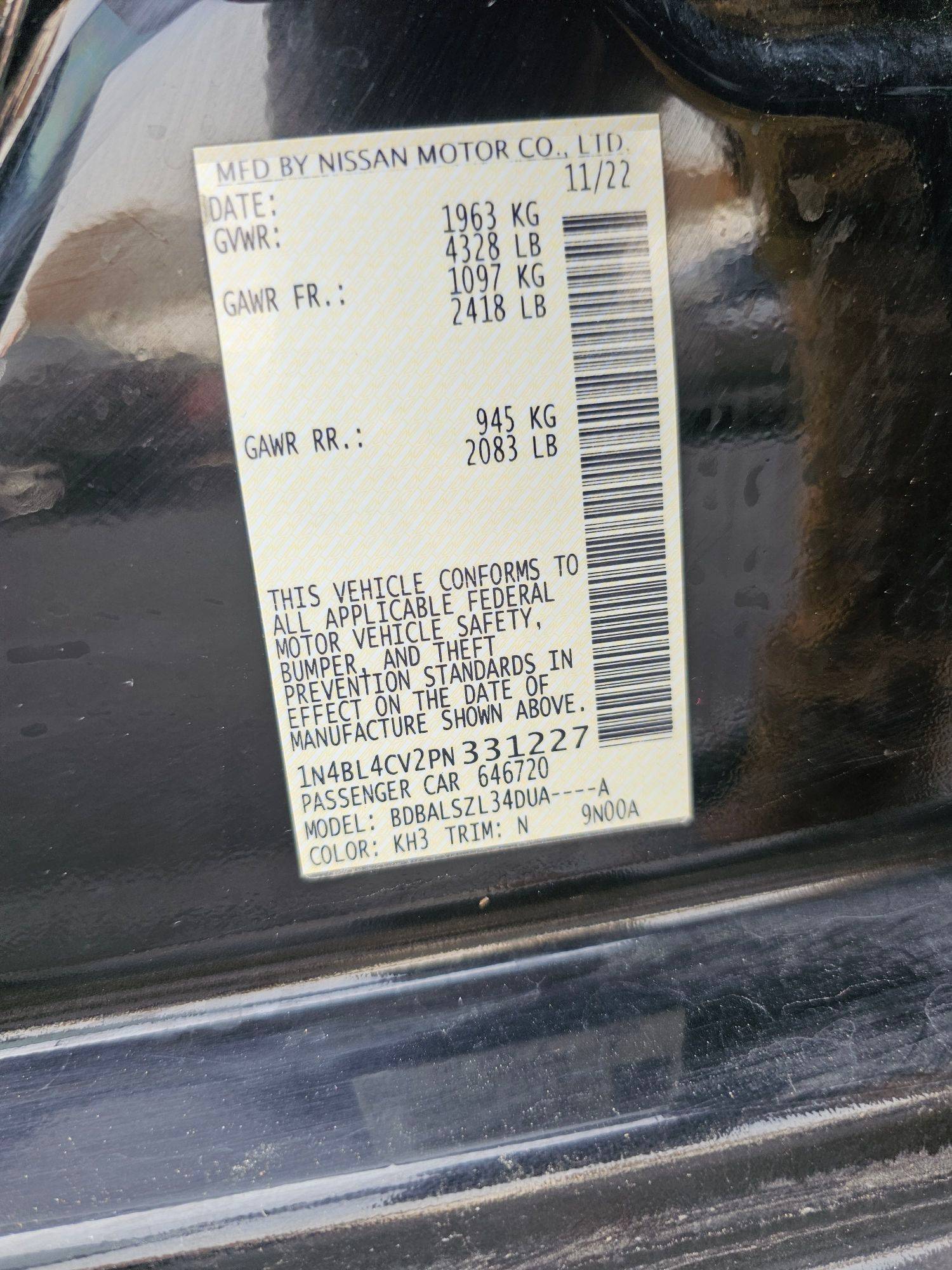 2023 NISSAN ALTIMA — 80983 KM — Lot V2PN331227 — Souq - Marhaba Auctions Used Cars - Image 9