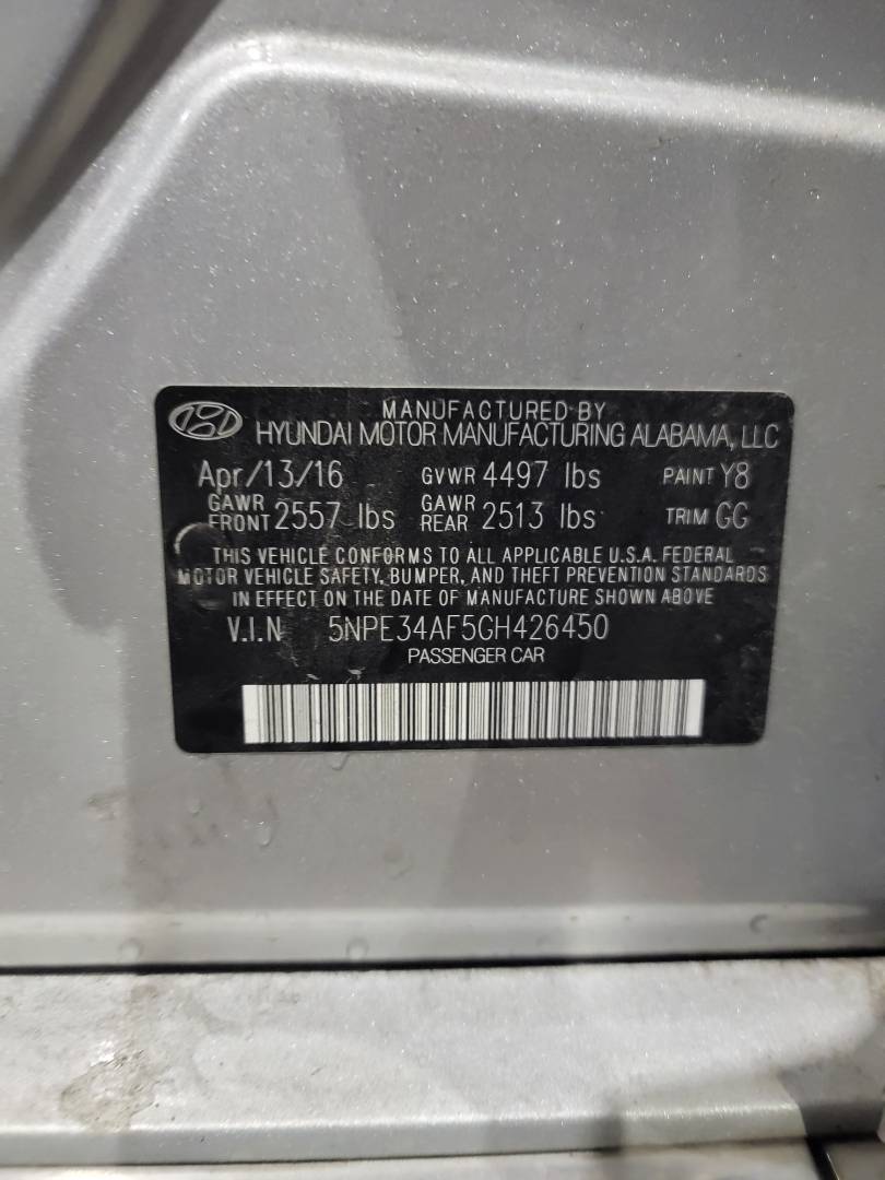 2016 HYUNDAI SONATA — 133985 Miles — Lot 818129 — Main - Marhaba Auctions Used Cars - Image 10