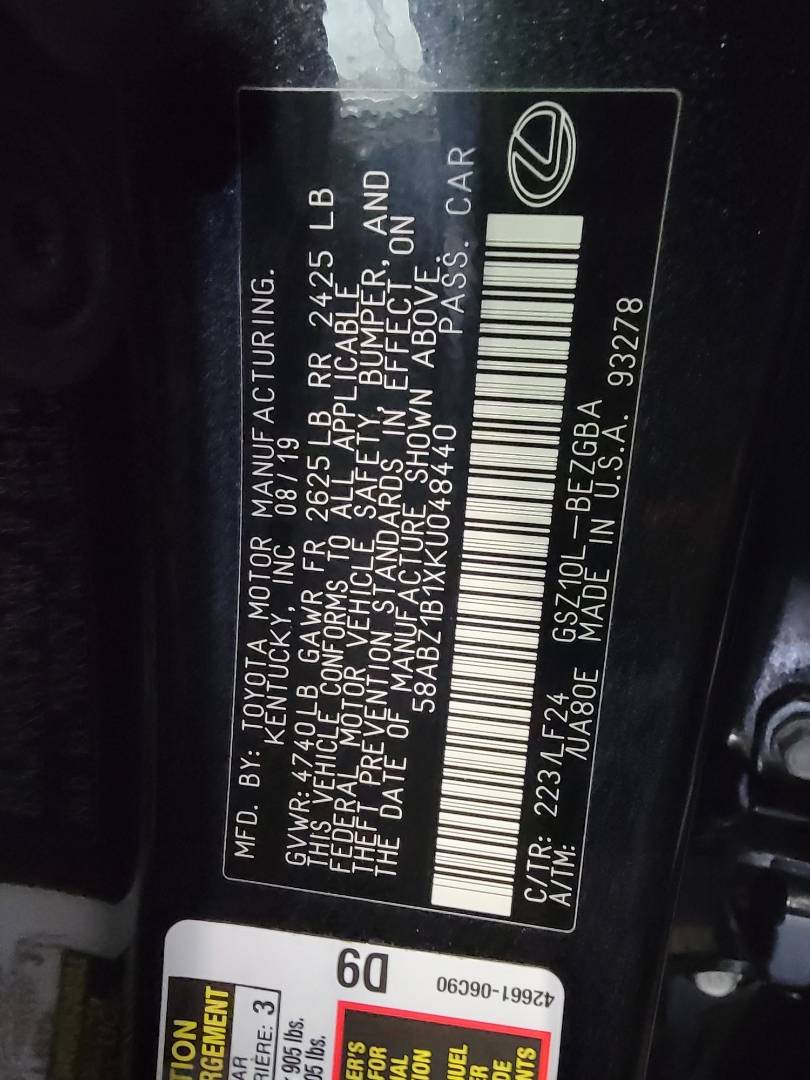 2019 LEXUS ES 350 — 24608 KM — Lot U048440 — Main - Marhaba Auctions Used Cars - Image 10
