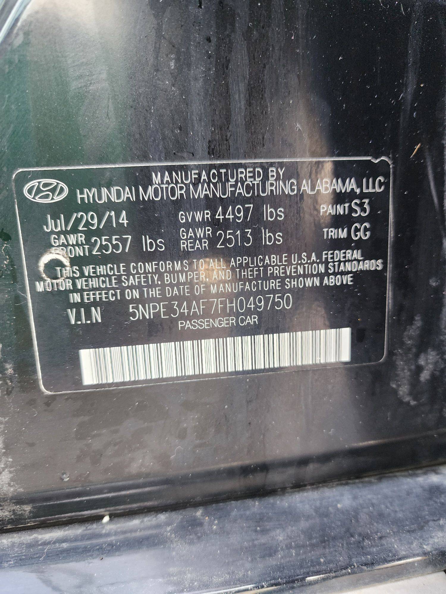 2015 HYUNDAI SONATA — 177180 Miles — Lot 57252494 — Souq - Marhaba Auctions Used Cars - Image 9