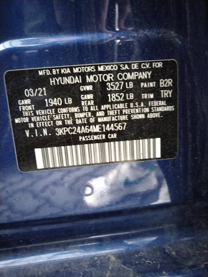 2021 HYUNDAI ACCENT — 144753 Miles — Lot 37672443 - Marhaba Auctions Used Cars - Image 3