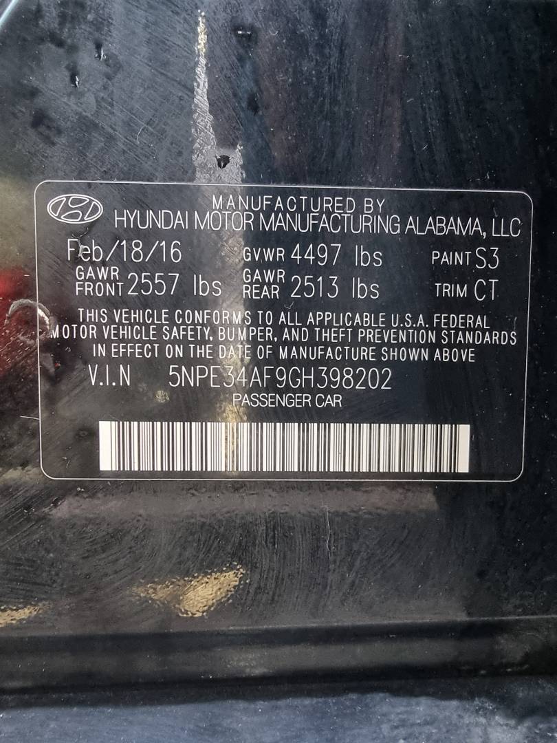 2016 HYUNDAI SONATA — 82832 Miles — Lot 215487 — Ind. 12 - Marhaba Auctions Used Cars - Image 10