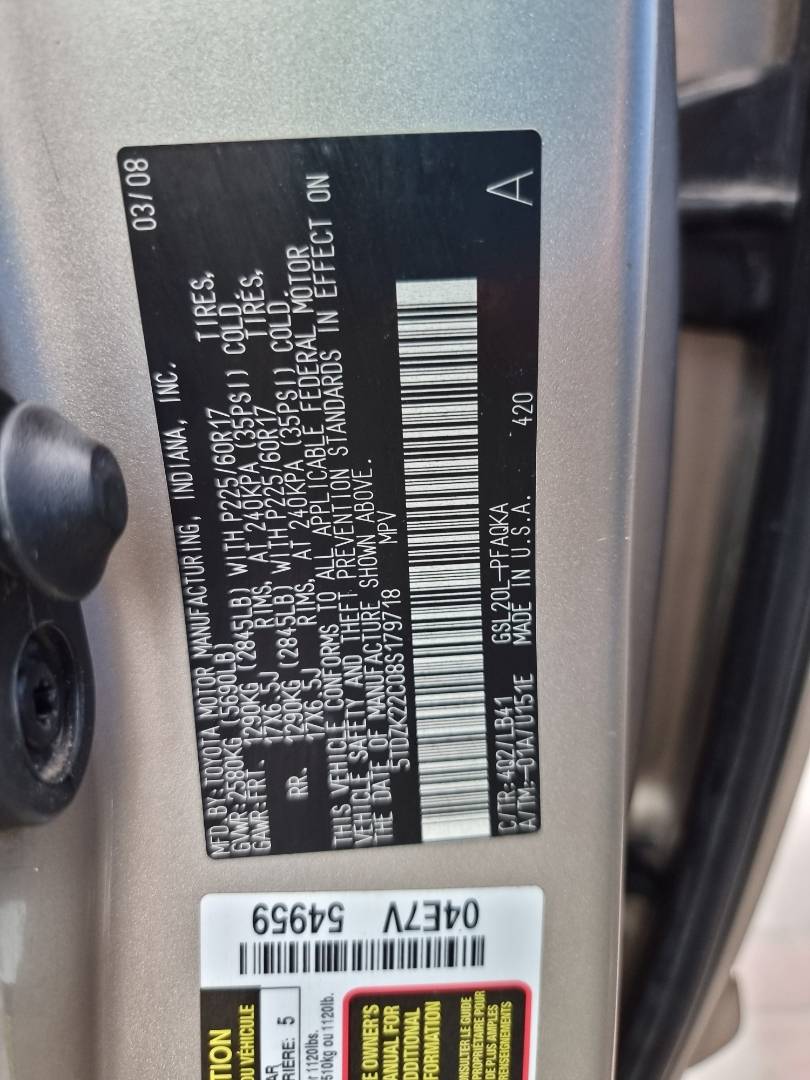 2008 TOYOTA SIENNA — 284253 Miles — Lot 124578 — Ind. 12 - Marhaba Auctions Used Cars - Image 10