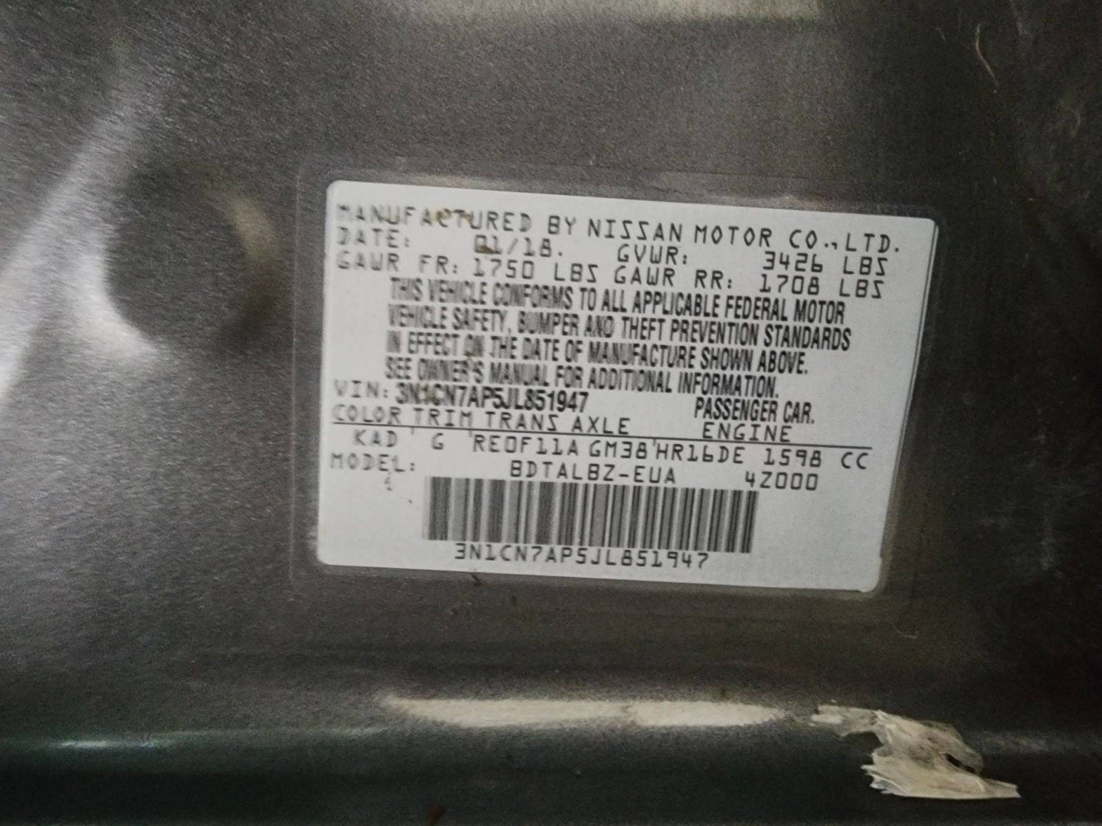 2018 NISSAN VERSA — 126143 Miles — Lot JL851947 — Main - Marhaba Auctions Used Cars - Image 11