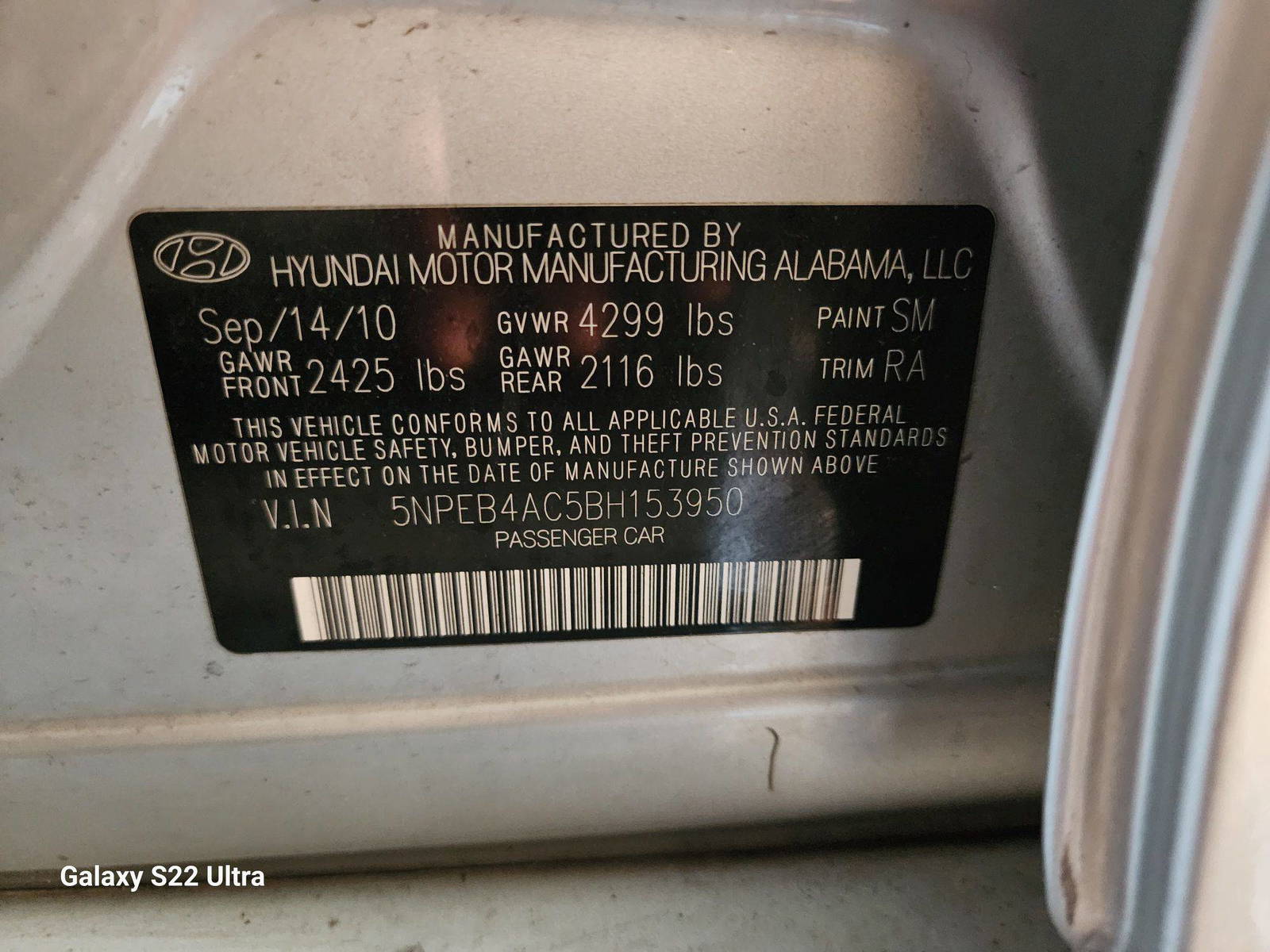 2011 HYUNDAI SONATA — 178211 Miles — Lot 76458123 - Marhaba Auctions Used Cars - Image 8