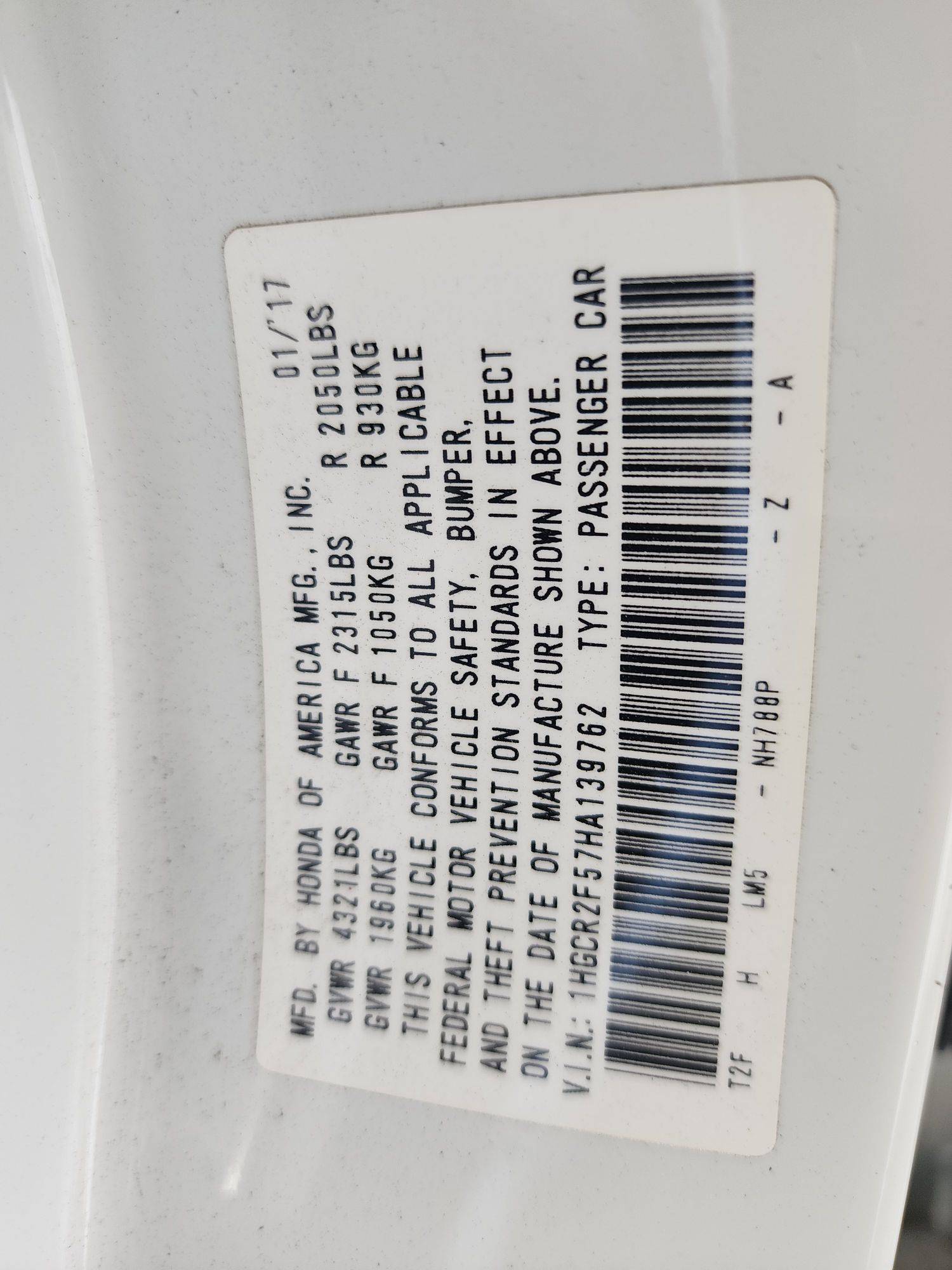 2017 HONDA ACCORD — 107476 Miles — Lot HA139762 - Marhaba Auctions Used Cars - Image 3