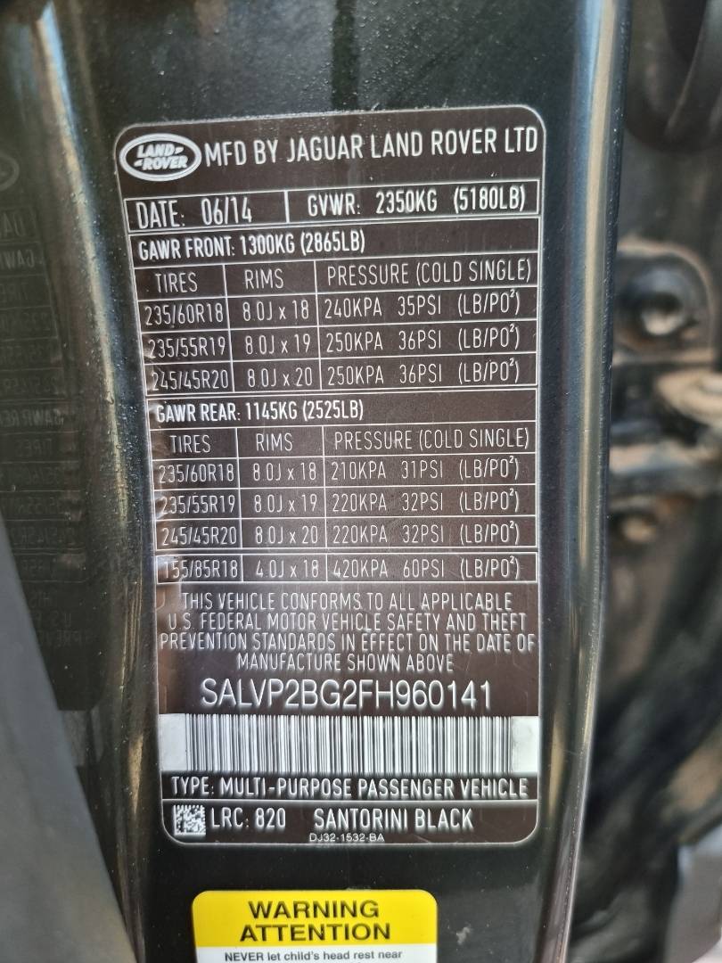 LAND ROVER RANGE ROVER EVOQUE PURE PLUS 2015 - Marhaba Auction Used Cars - Image 9