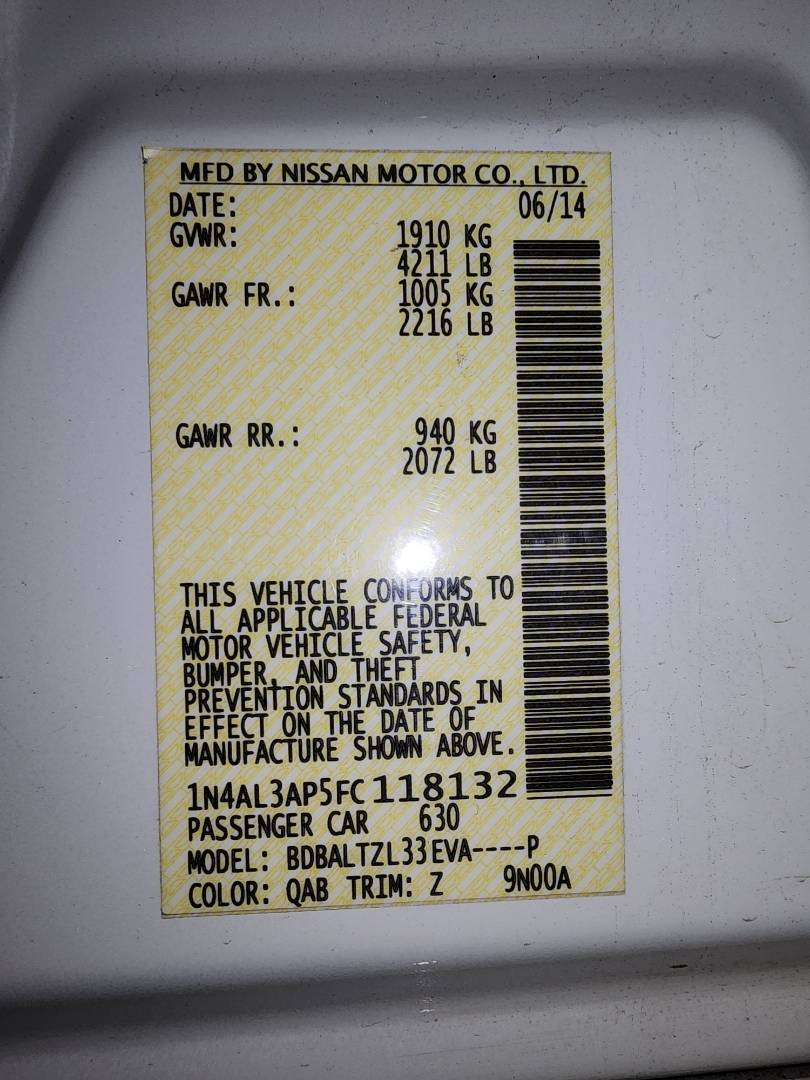 2015 NISSAN ALTIMA — 206653 Miles — Lot 38435107 - Marhaba Auctions Used Cars - Image 3