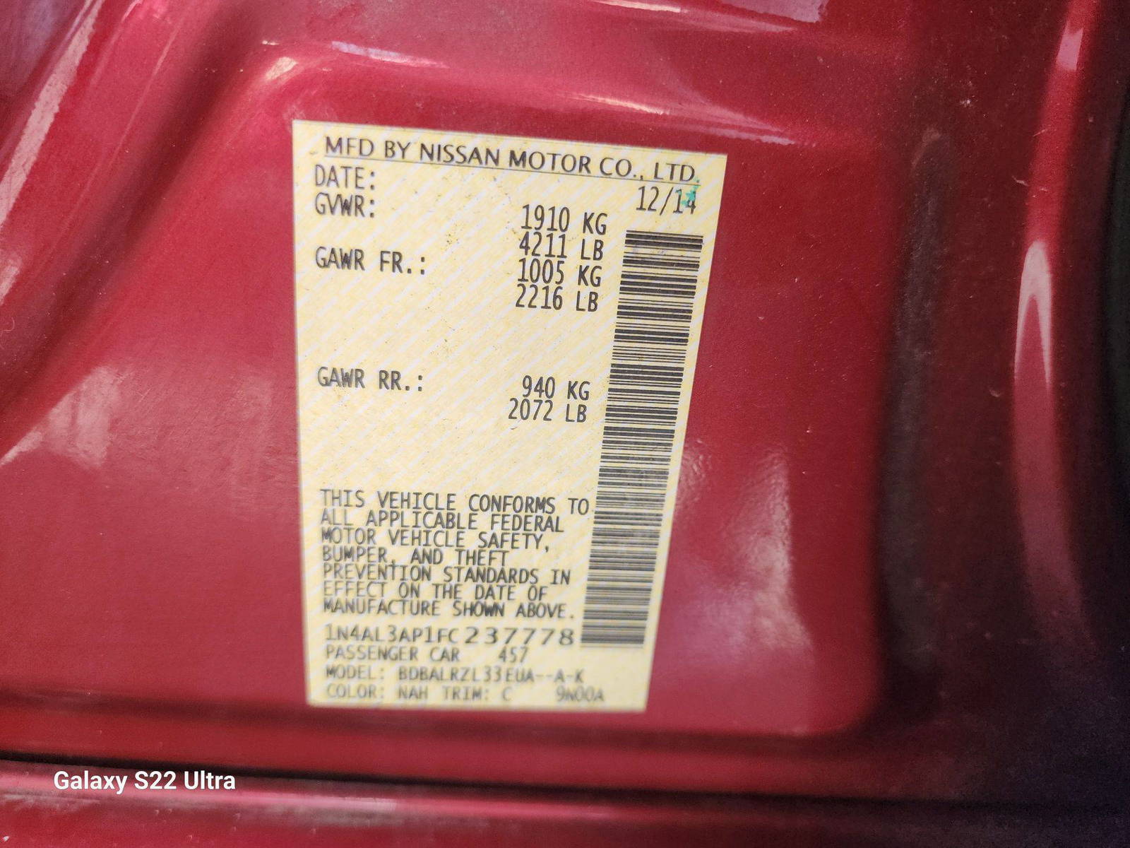 2015 NISSAN ALTIMA — 129317 Miles — Lot 79915193 - Marhaba Auctions Used Cars - Image 10