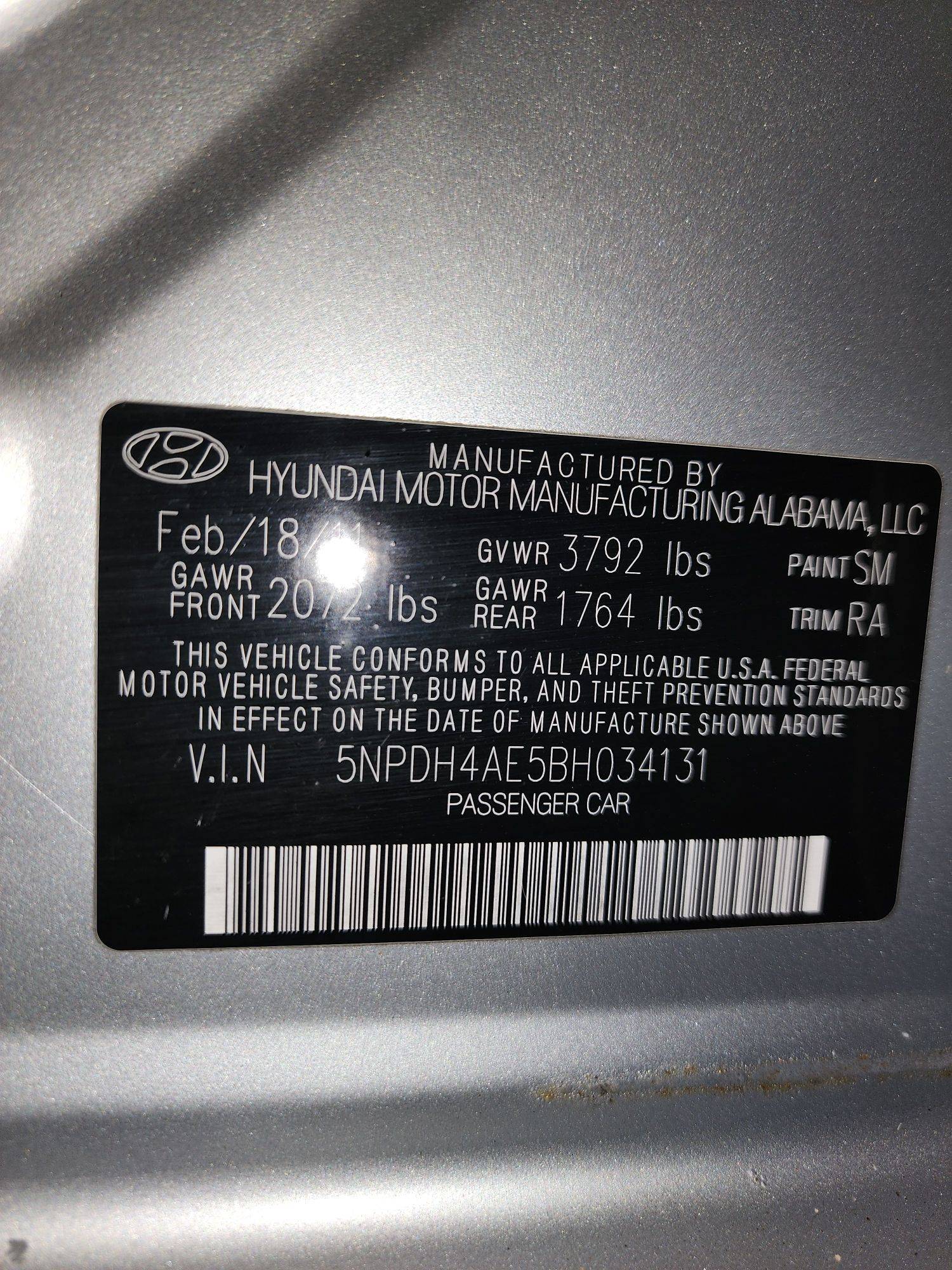 2011 HYUNDAI ELANTRA — 110102 Miles — Lot H034131 — Al Quoz - Marhaba Auctions Used Cars - Image 11