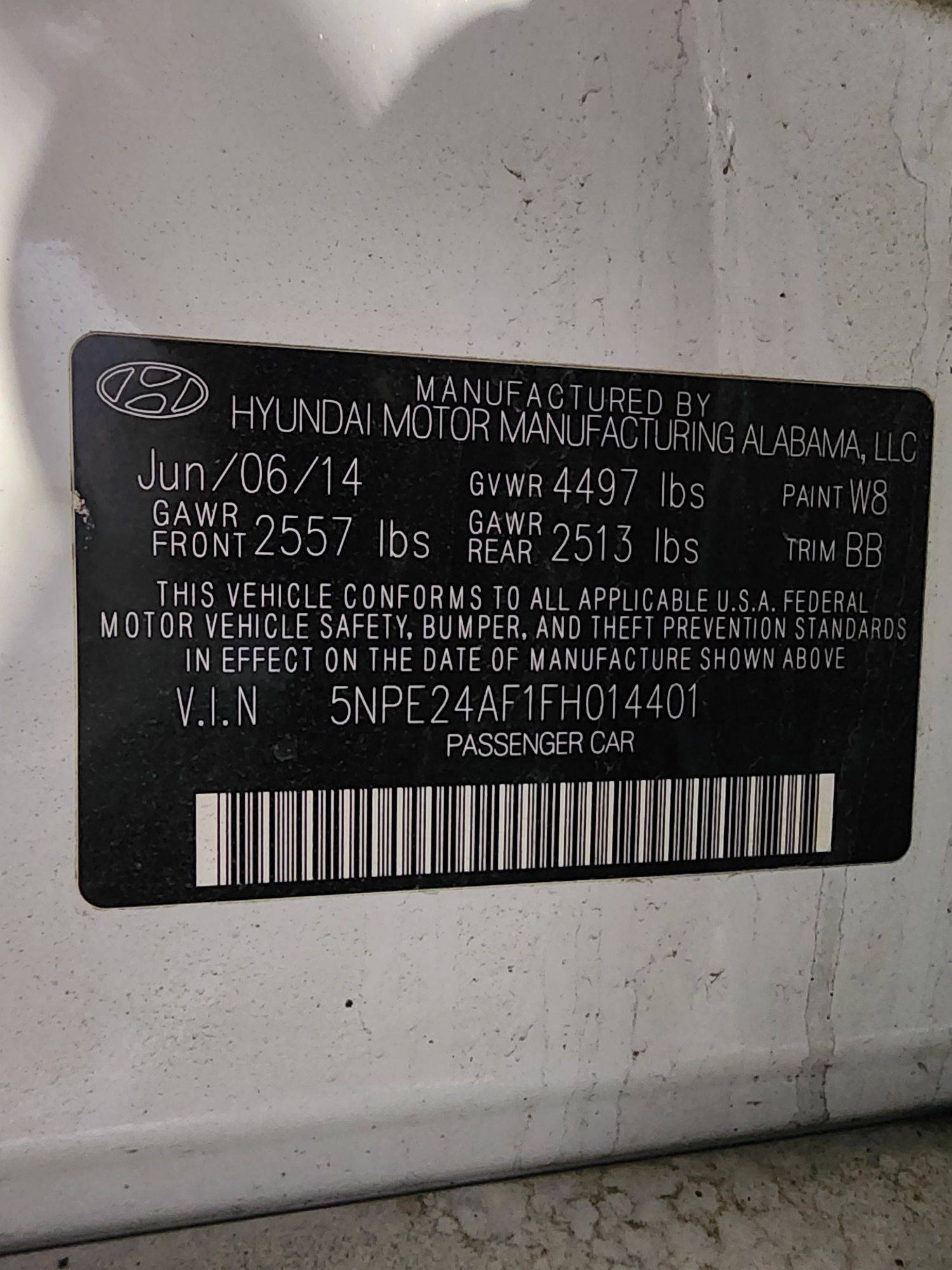 2015 HYUNDAI SONATA — 153417 Miles — Lot 014401 — Al Quoz - Marhaba Auctions Used Cars - Image 6