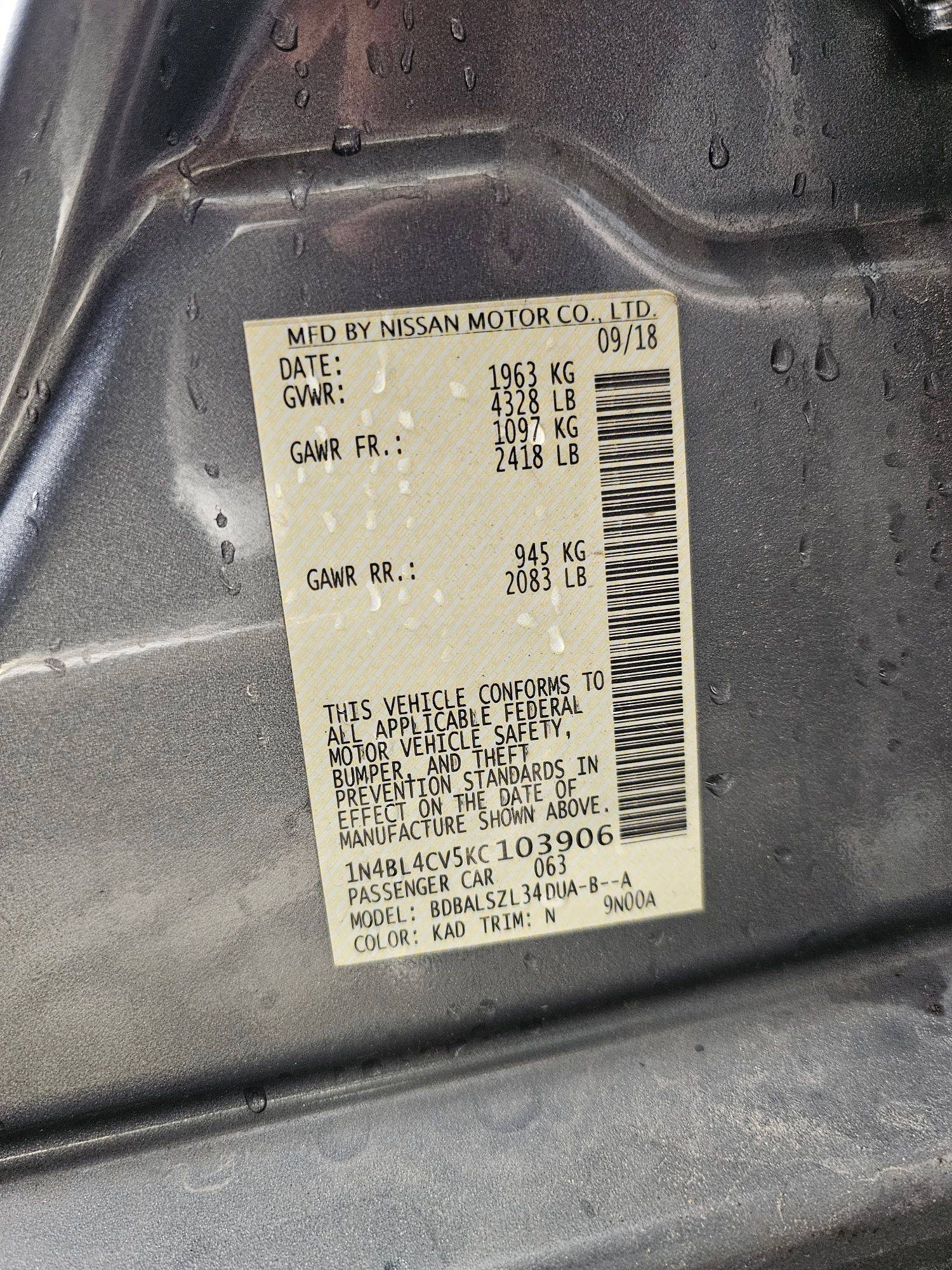 2019 NISSAN ALTIMA — 83736 Miles — Lot KC103906 — Souq - Marhaba Auctions Used Cars - Image 9