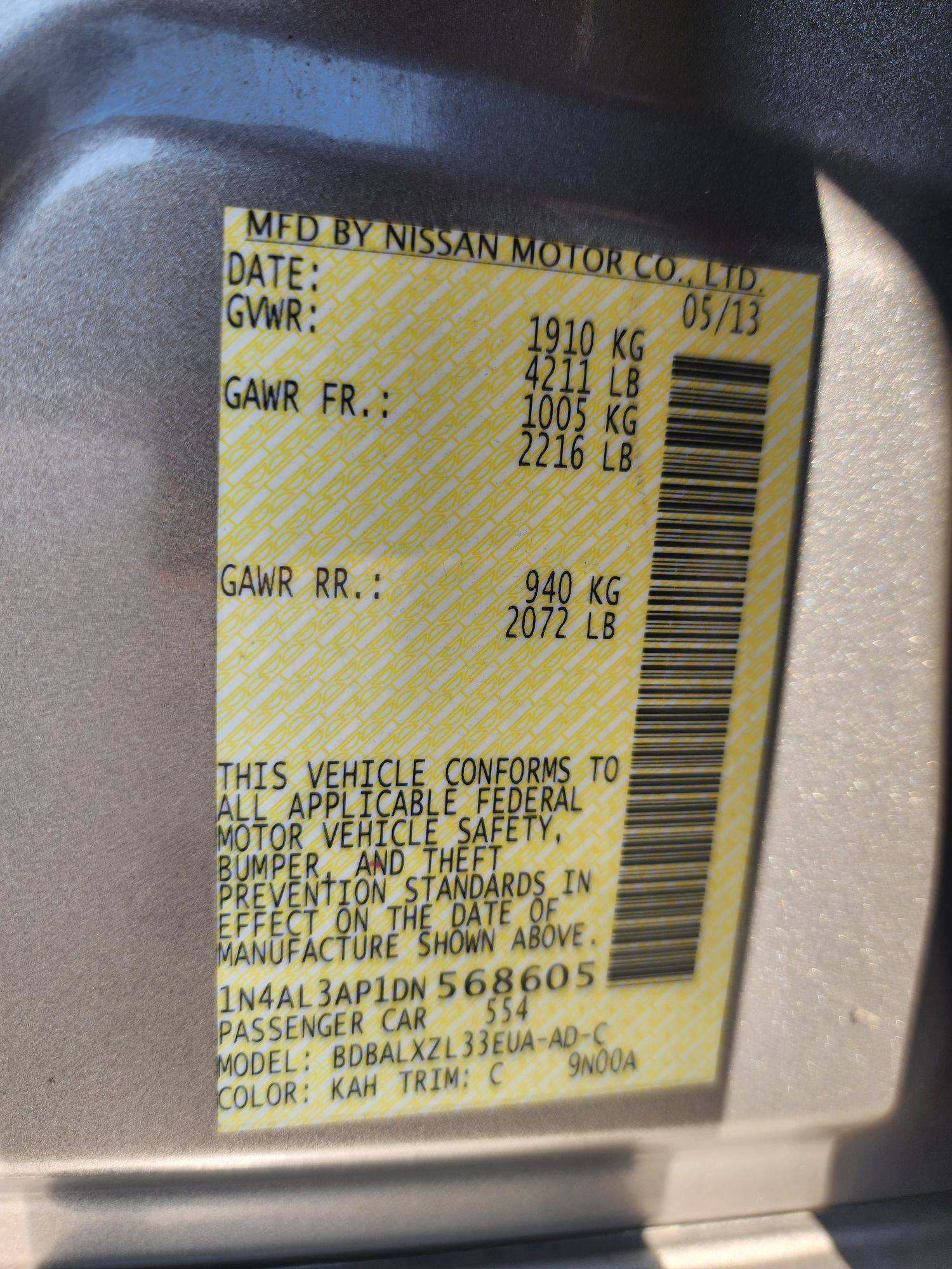 2013 NISSAN ALTIMA — 116211 Miles — Lot 66542803 - Marhaba Auctions Used Cars - Image 3