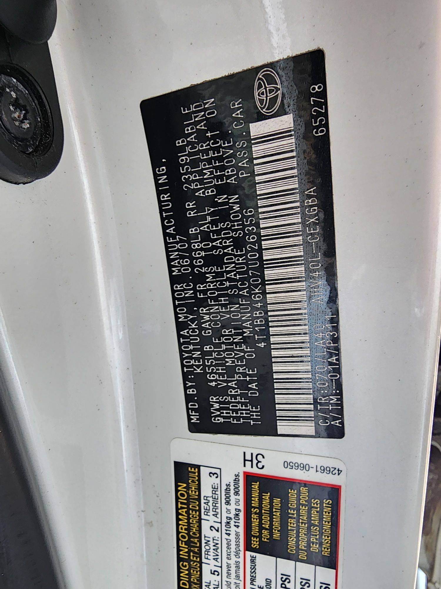 2007 TOYOTA CAMRY — 174152 Miles — Lot 67358534 — Souq - Marhaba Auctions Used Cars - Image 10