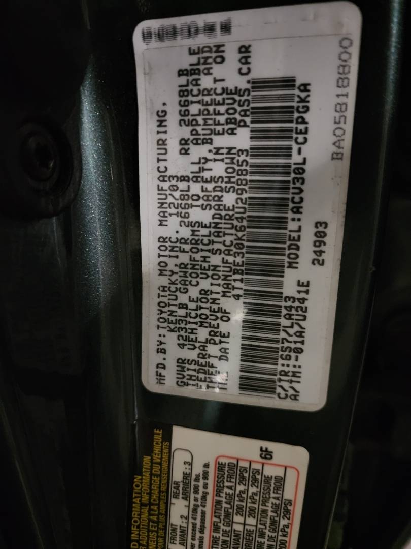 2004 TOYOTA CAMRY — 153202 Miles — Lot U298853 - Marhaba Auctions Used Cars - Image 3