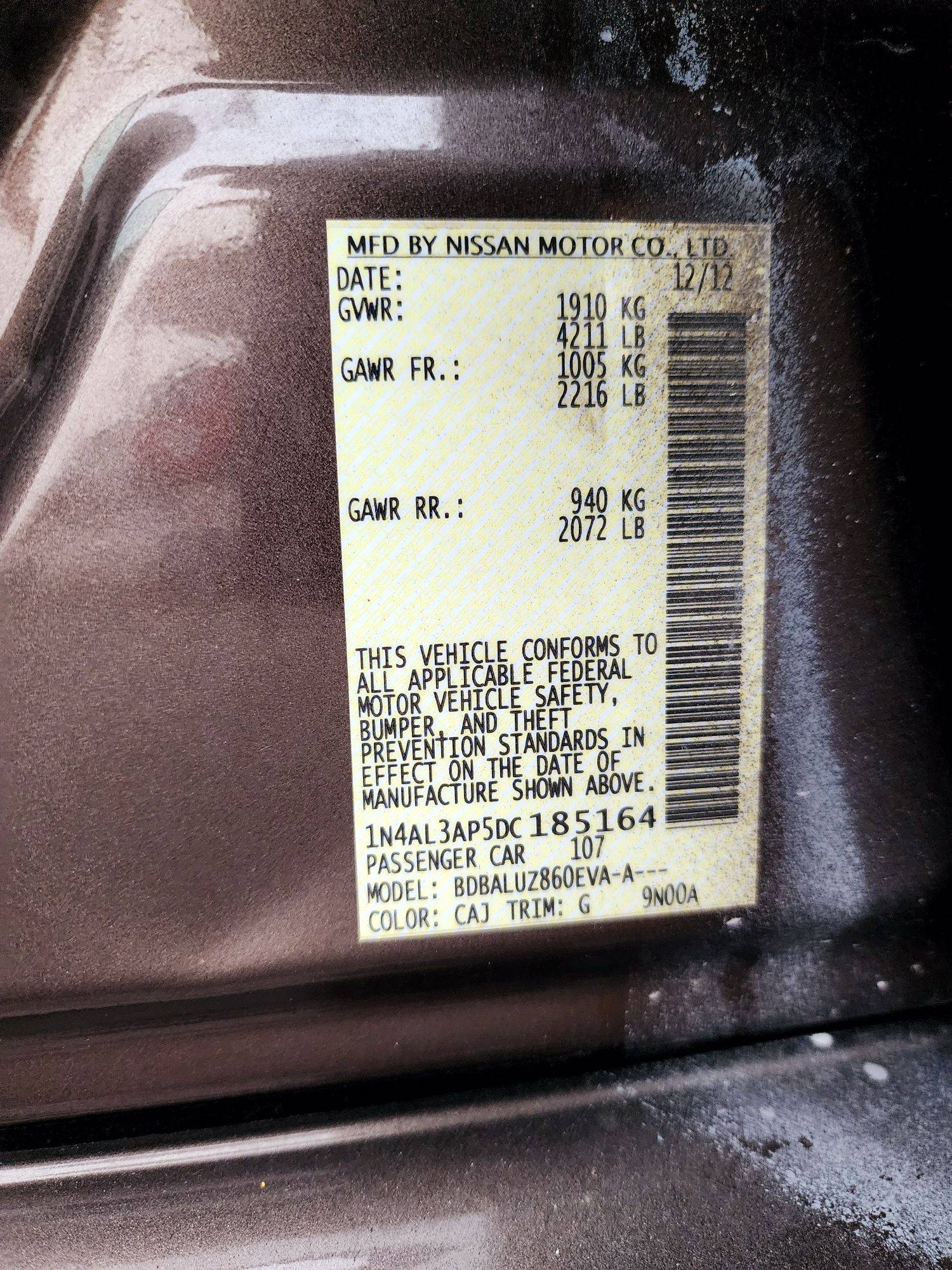 2013 NISSAN ALTIMA — 183932 Miles — Lot 5DC185164 — Souq - Marhaba Auctions Used Cars - Image 9