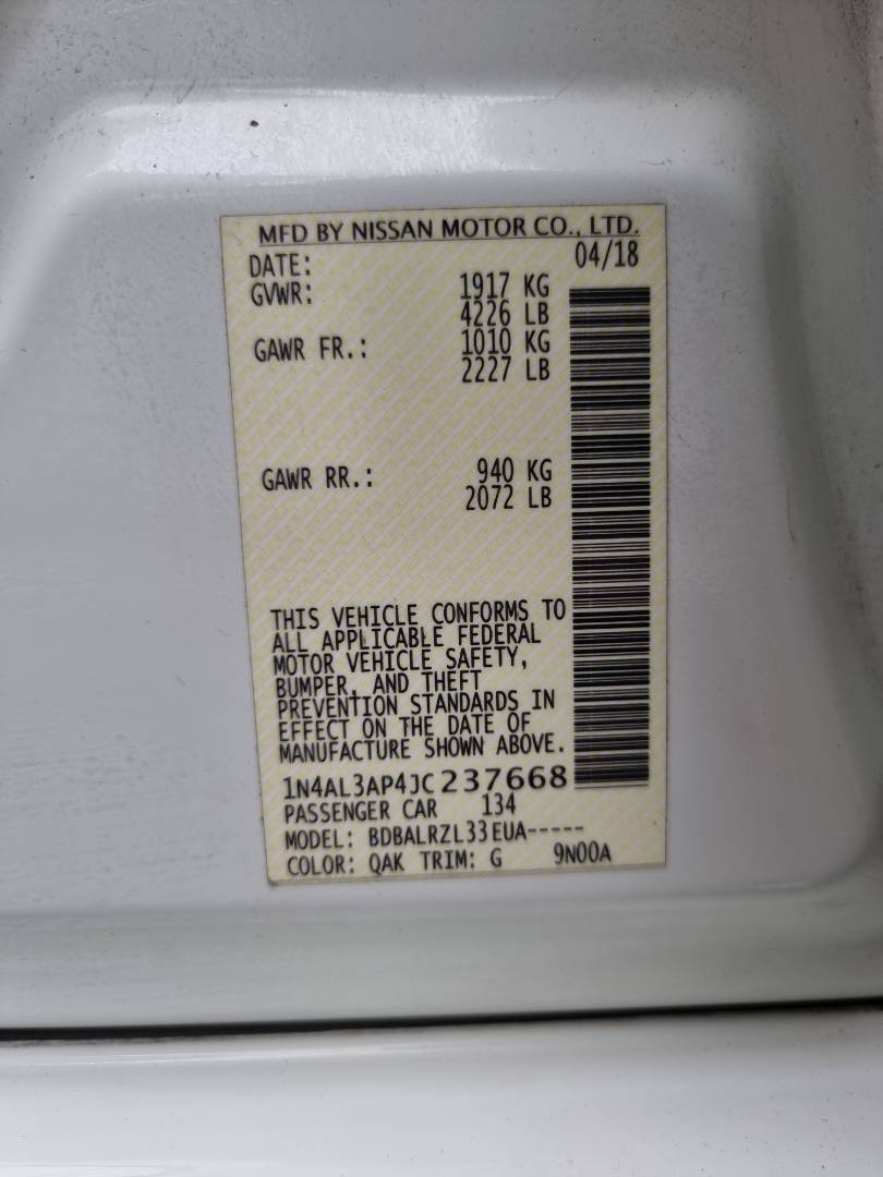2018 NISSAN ALTIMA — 173219 Miles — Lot 215487 — Ind. 12 - Marhaba Auctions Used Cars - Image 9