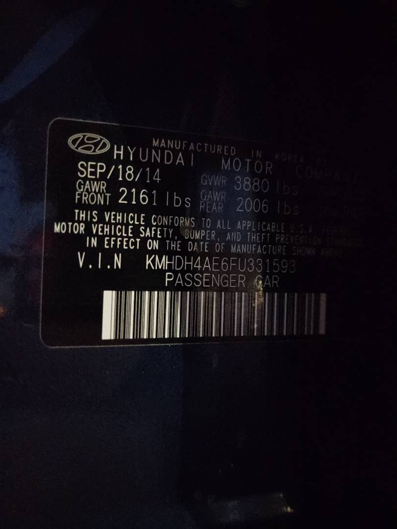 2015 HYUNDAI ELANTRA — 149664 Miles — Lot 38204537 - Marhaba Auctions Used Cars - Image 3