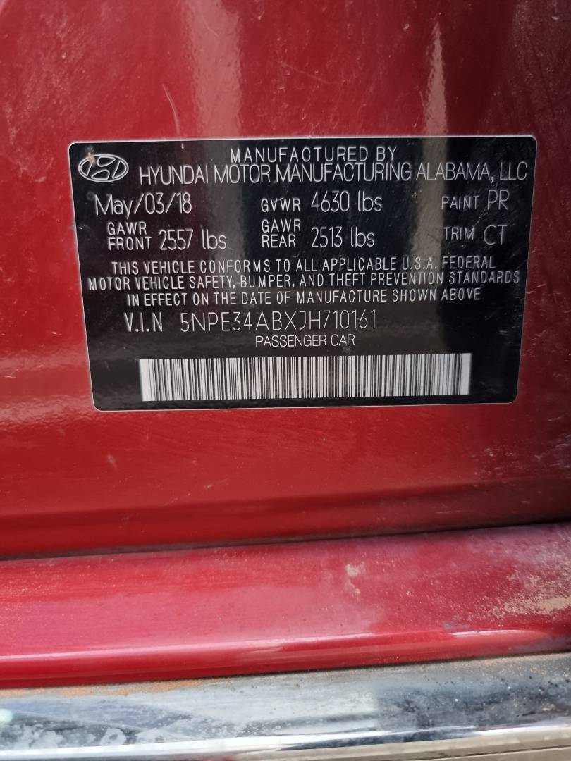 2018 HYUNDAI SONATA — 92919 Miles — Lot 125487 — Ind. 12 - Marhaba Auctions Used Cars - Image 10