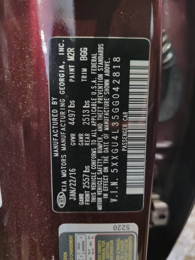 2016 KIA OPTIMA — 90666 Miles — Lot G042818 - Marhaba Auctions Used Cars - Image 3
