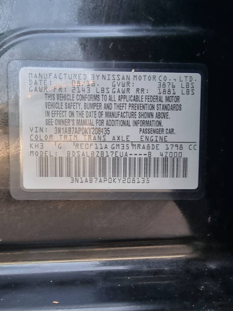 2019 NISSAN SENTRA — 105584 Miles — Lot 215487 — Main - Marhaba Auctions Used Cars - Image 9
