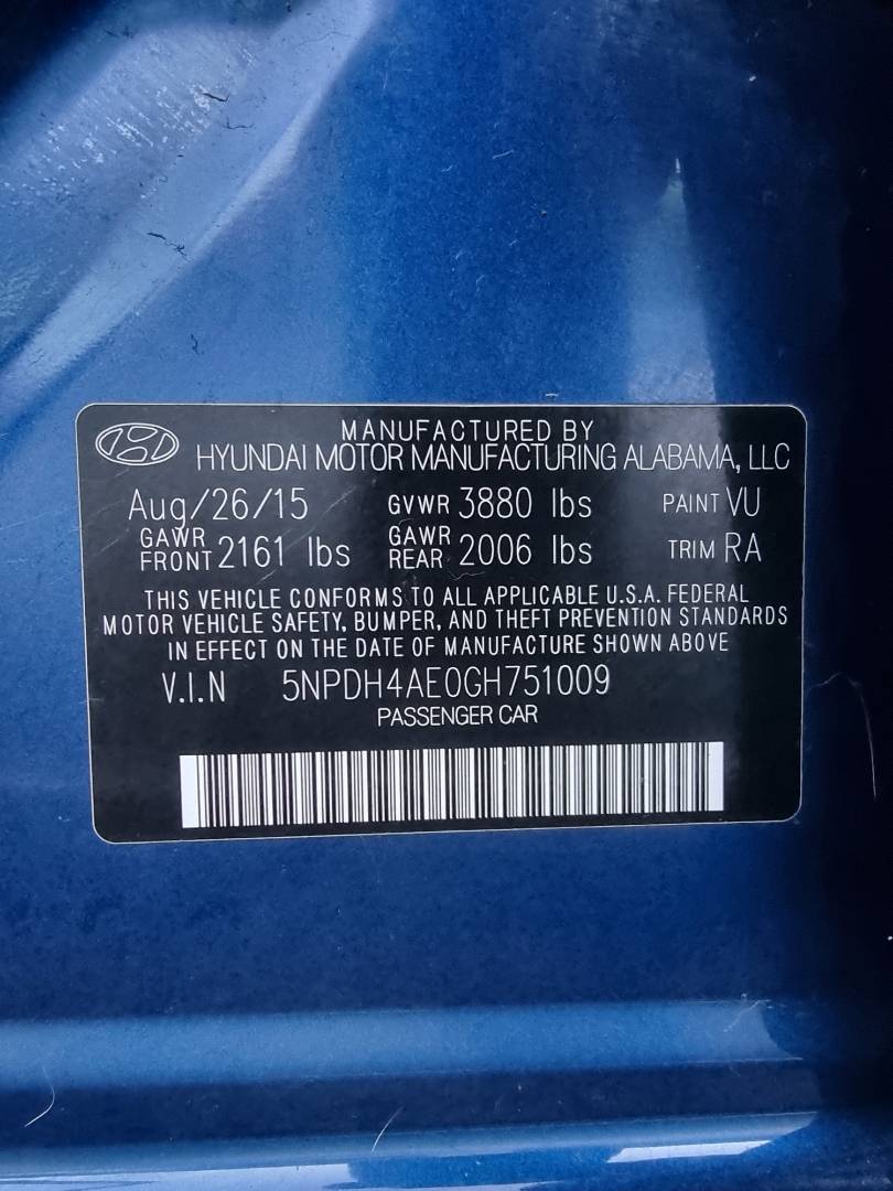 2016 HYUNDAI ELANTRA — 124163 Miles — Lot GH751009 — Ind. 12 - Marhaba Auctions Used Cars - Image 9