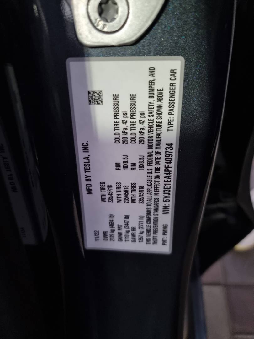2023 TESLA MODEL 3 — 36151 Miles — Lot 409734 — Ind. 12 - Marhaba Auctions Used Cars - Image 7