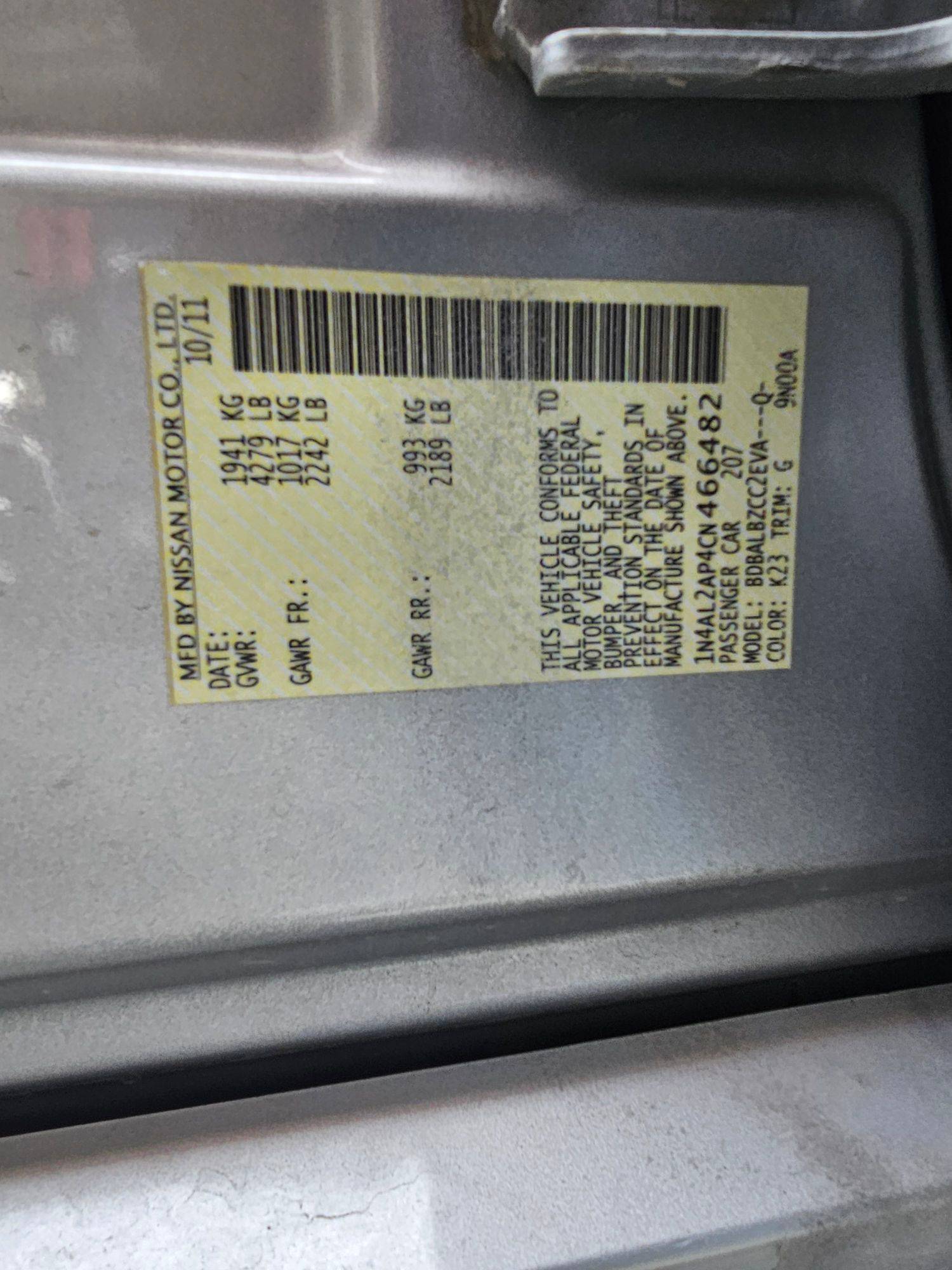 2012 NISSAN ALTIMA — 256821 KM — Lot P4CN466482 — Souq - Marhaba Auctions Used Cars - Image 9