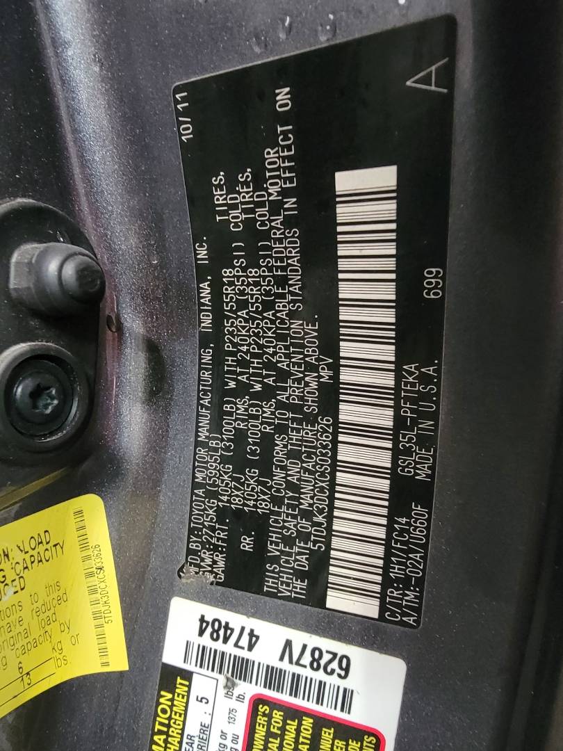2012 TOYOTA SIENNA — 226332 Miles — Lot S033626 — Main - Marhaba Auctions Used Cars - Image 9