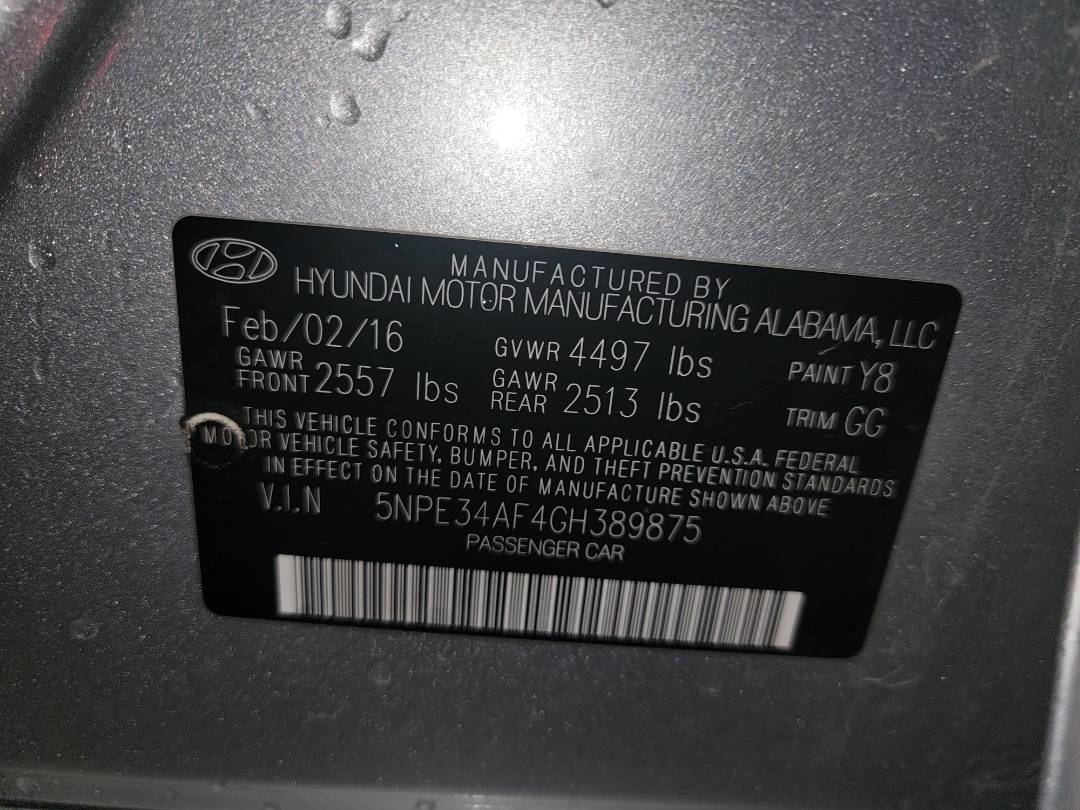 2016 HYUNDAI SONATA — 70807 Miles — Lot H389875 - Marhaba Auctions Used Cars - Image 10