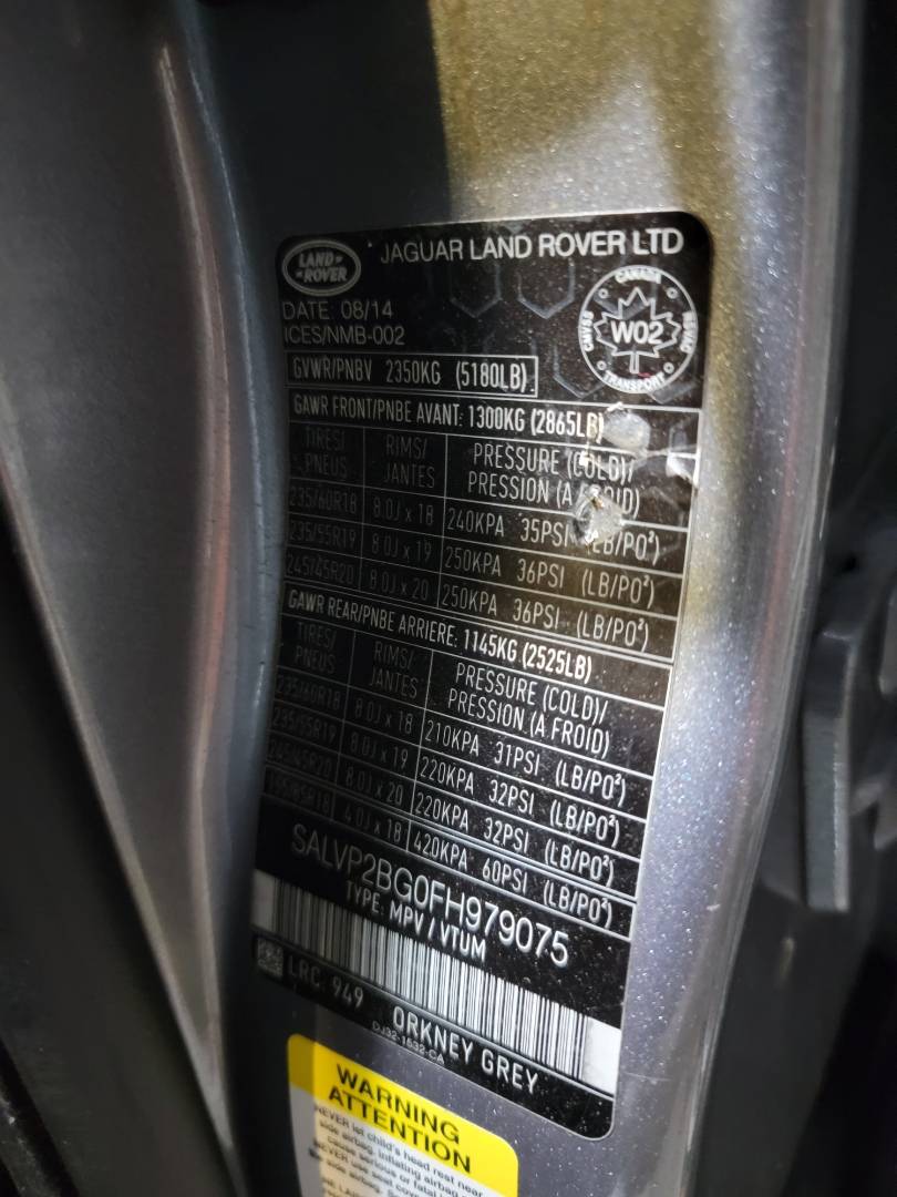 2015 LAND ROVER RANGE ROVER EVOQUE PURE PLUS — 213040 KM — Lot H979075 — Main - Marhaba Auctions Used Cars - Image 9