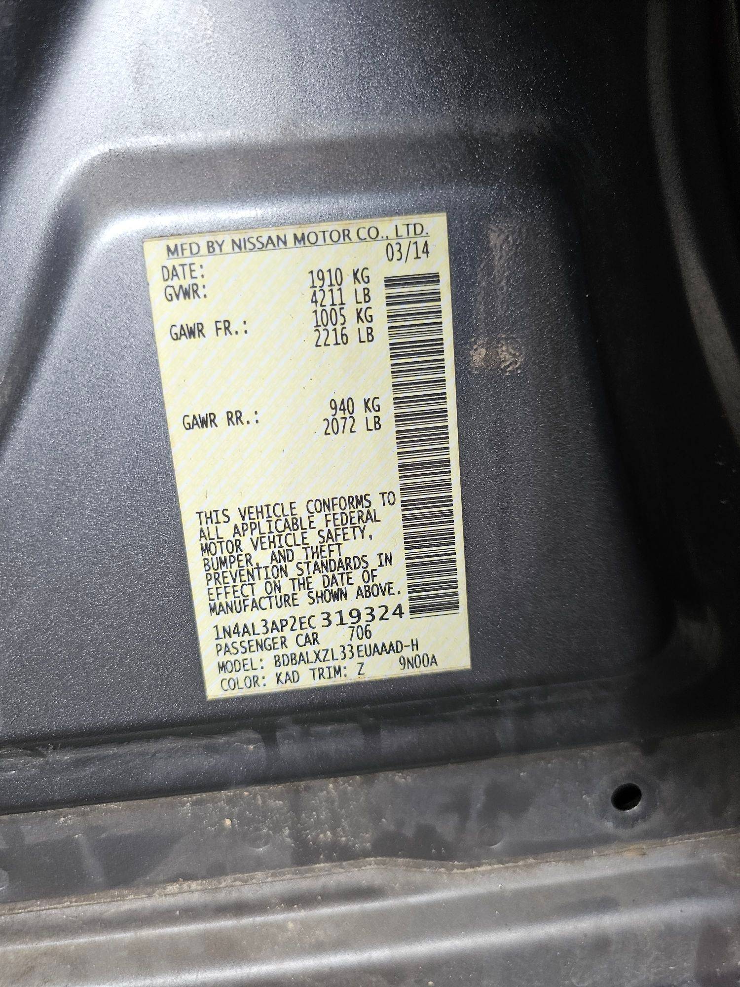 2014 NISSAN ALTIMA — 211304 Miles — Lot AP2EC319324 — Souq - Marhaba Auctions Used Cars - Image 10
