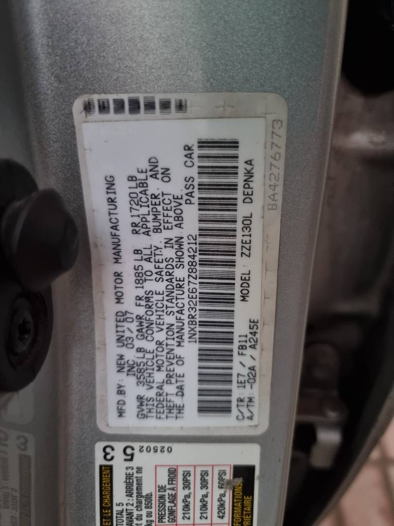 2007 TOYOTA COROLLA — 190098 Miles — Lot 884212 — Ind. 12 - Marhaba Auctions Used Cars - Image 8
