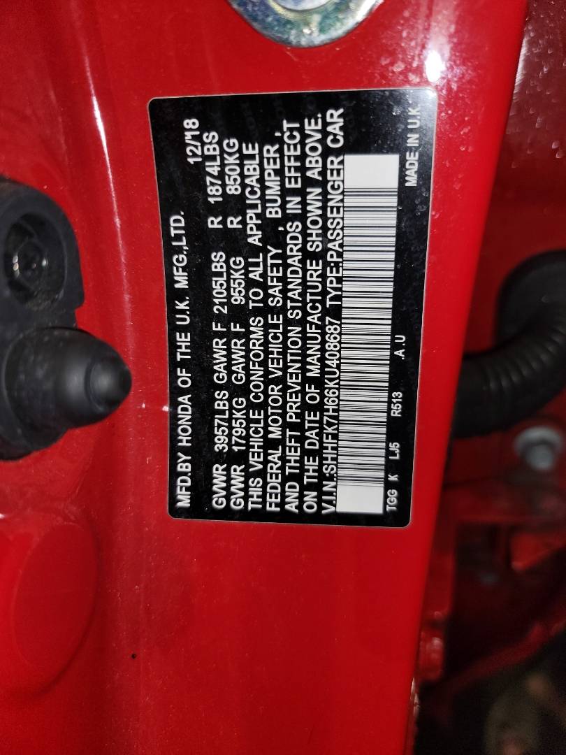 2019 HONDA CIVIC — 127100 Miles — Lot 64650733 - Marhaba Auctions Used Cars - Image 10