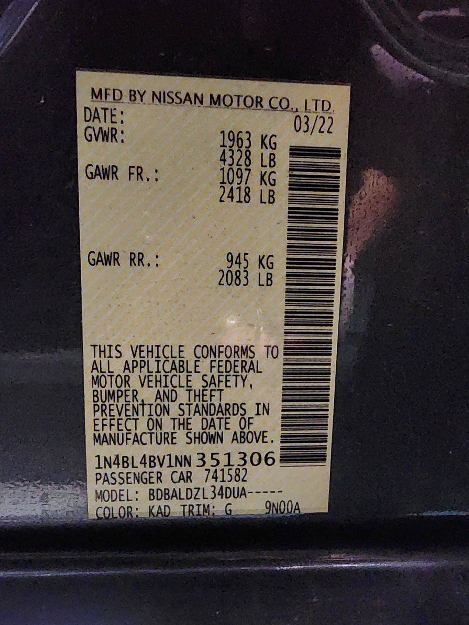 2022 NISSAN ALTIMA — 126998 Miles — Lot NN351306 — Al Quoz - Marhaba Auctions Used Cars - Image 10