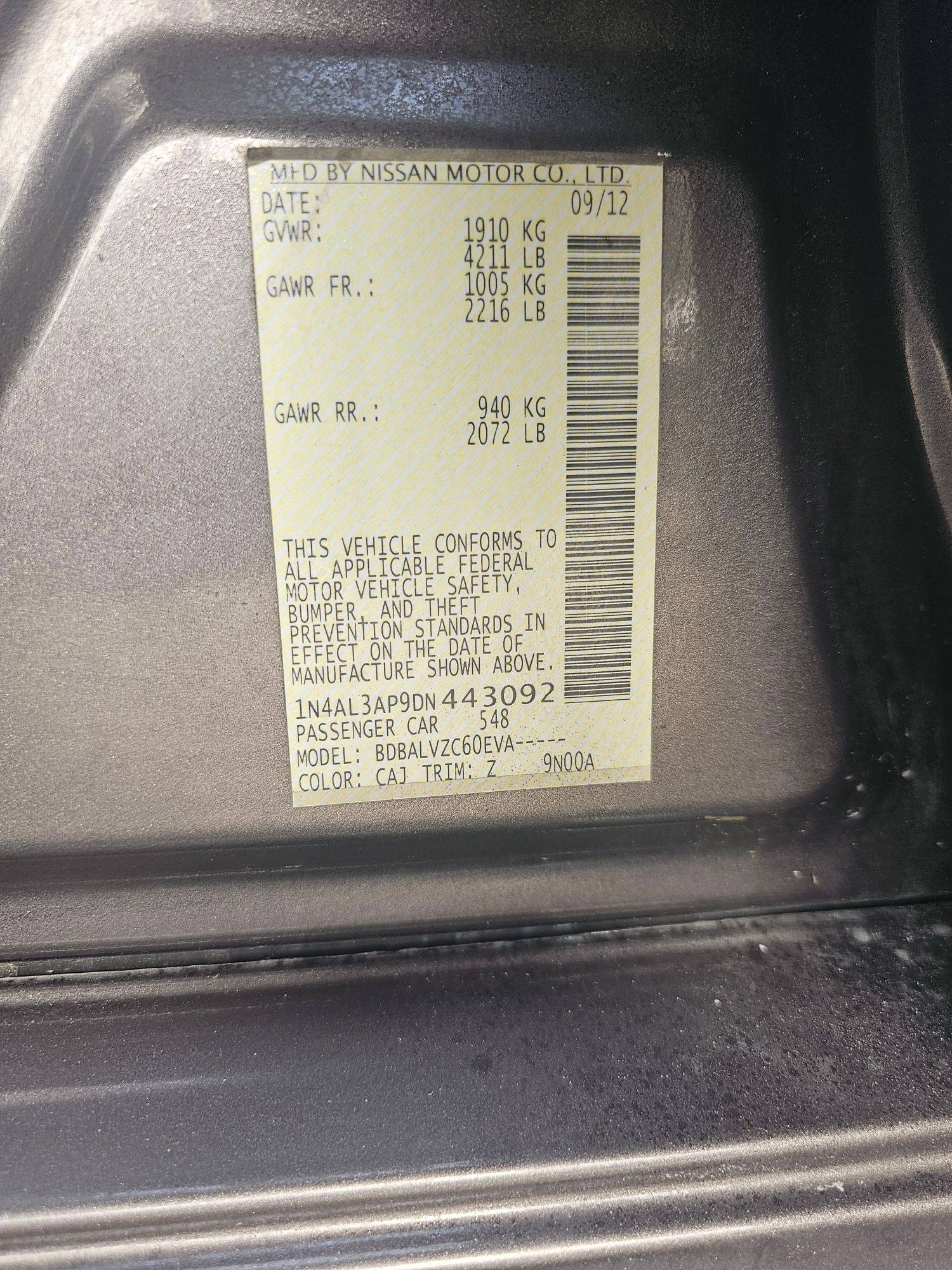 2013 NISSAN ALTIMA — 168584 Miles — Lot P9DN443092 — Souq - Marhaba Auctions Used Cars - Image 10