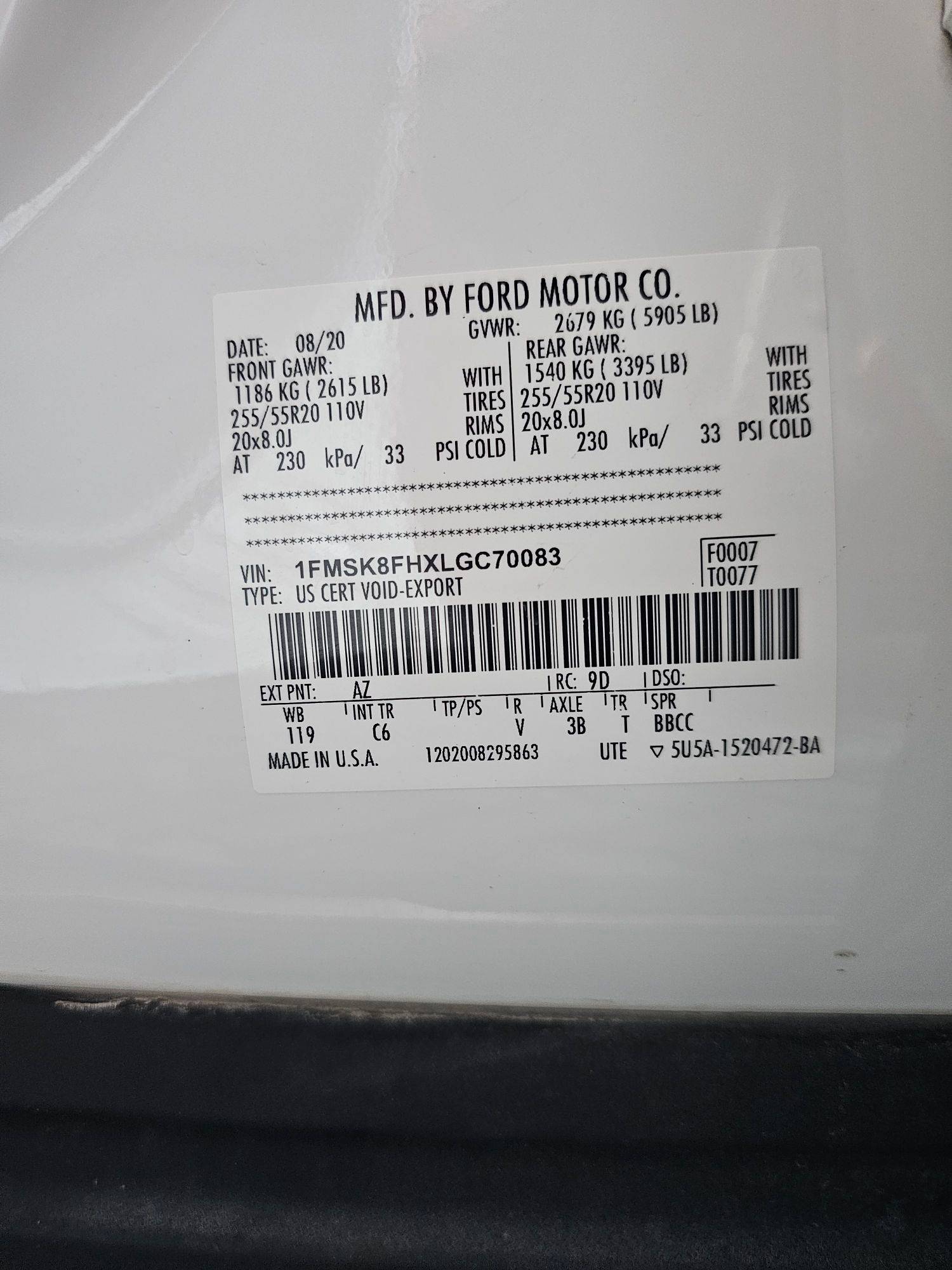 2020 FORD EXPLORER — 66719 KM — Lot LGC70083 — Souq - Marhaba Auctions Used Cars - Image 9