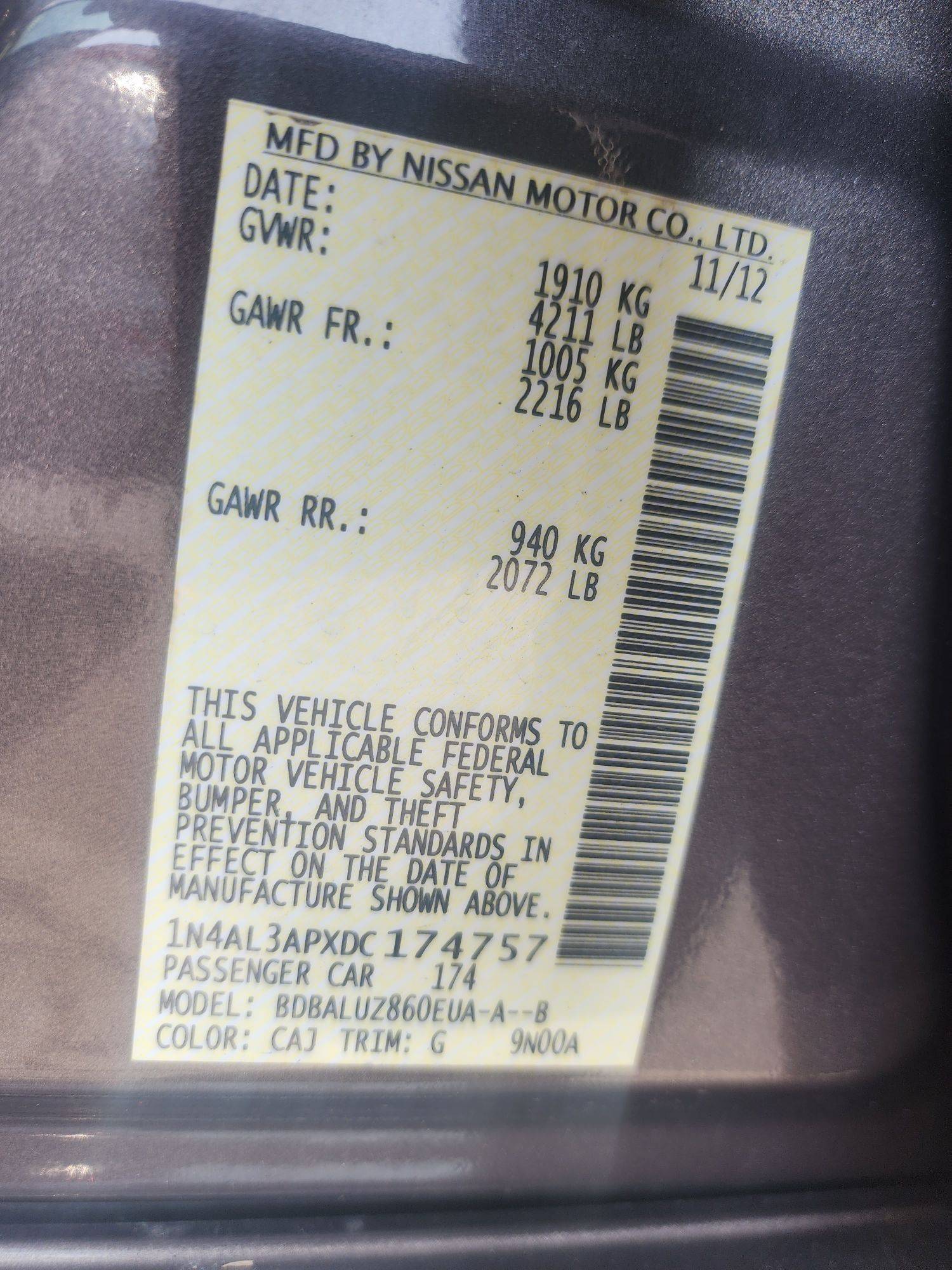 2013 NISSAN ALTIMA — 266203 Miles — Lot 66158233 - Marhaba Auctions Used Cars - Image 3