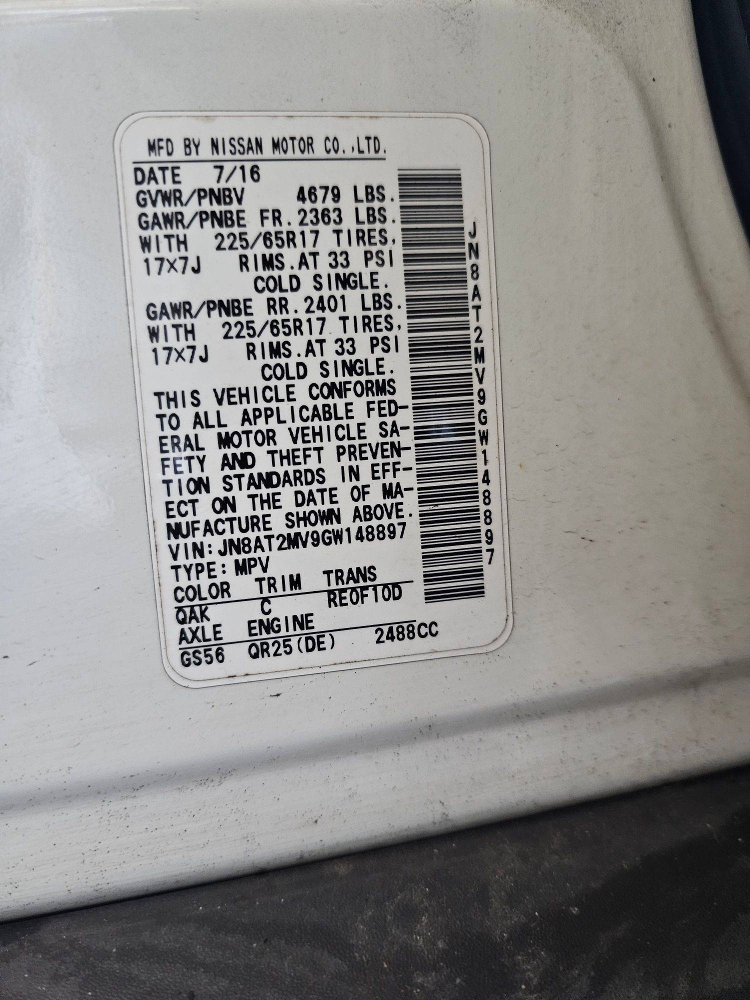 2016 NISSAN ROGUE — 138158 Miles — Lot GW148897 — Main - Marhaba Auctions Used Cars - Image 8