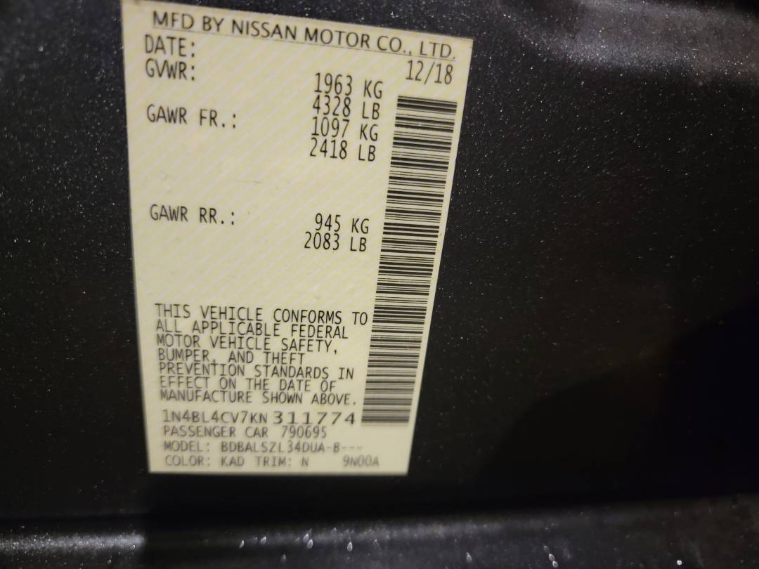 2019 NISSAN ALTIMA — 87606 Miles — Lot N311774 - Marhaba Auctions Used Cars - Image 9