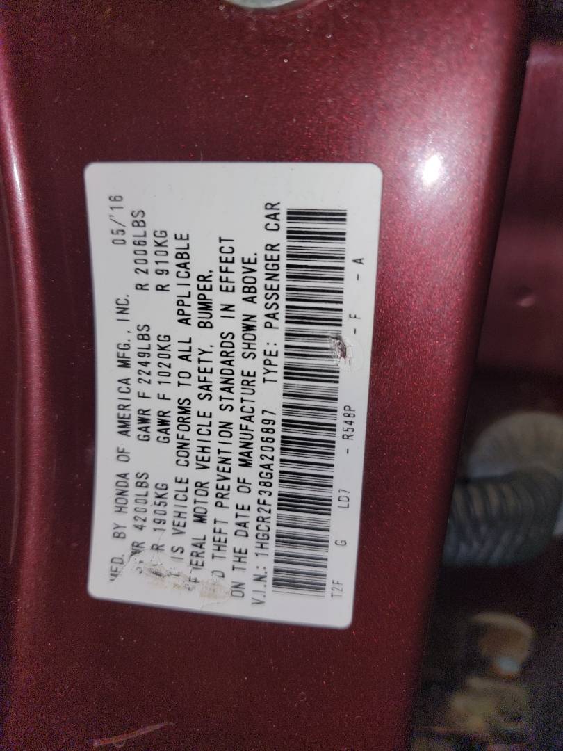 2016 HONDA ACCORD — 102178 Miles — Lot 206897 - Marhaba Auctions Used Cars - Image 10