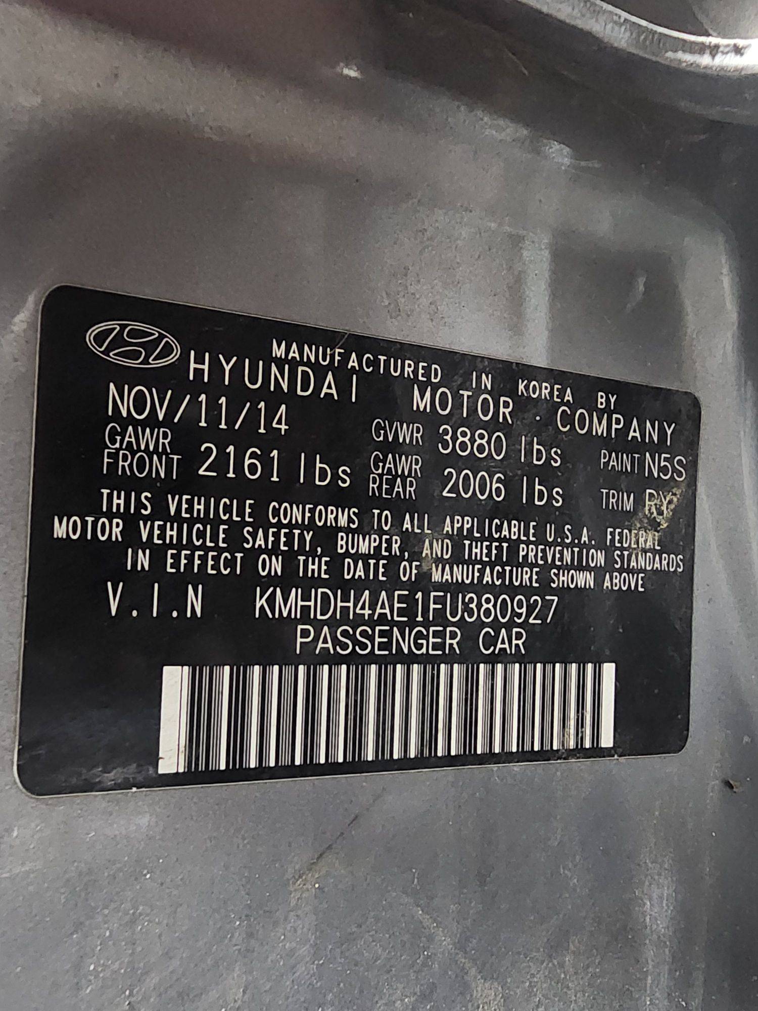 2015 HYUNDAI ELANTRA — 109163 Miles — Lot 58005575 — Main - Marhaba Auctions Used Cars - Image 11
