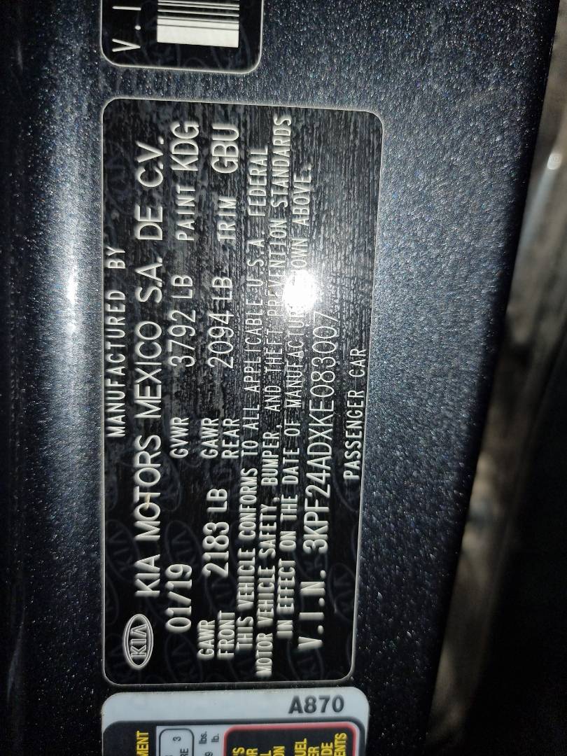2019 KIA FORTE — 163848 Miles — Lot 215487 — Ind. 12 - Marhaba Auctions Used Cars - Image 9