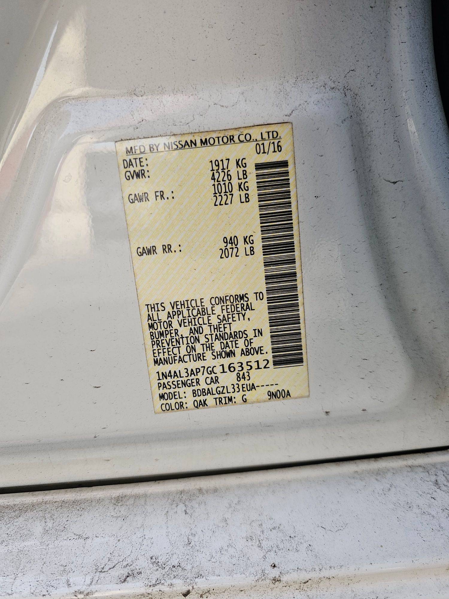 2016 NISSAN ALTIMA — 228041 Miles — Lot C163512 — Souq - Marhaba Auctions Used Cars - Image 9
