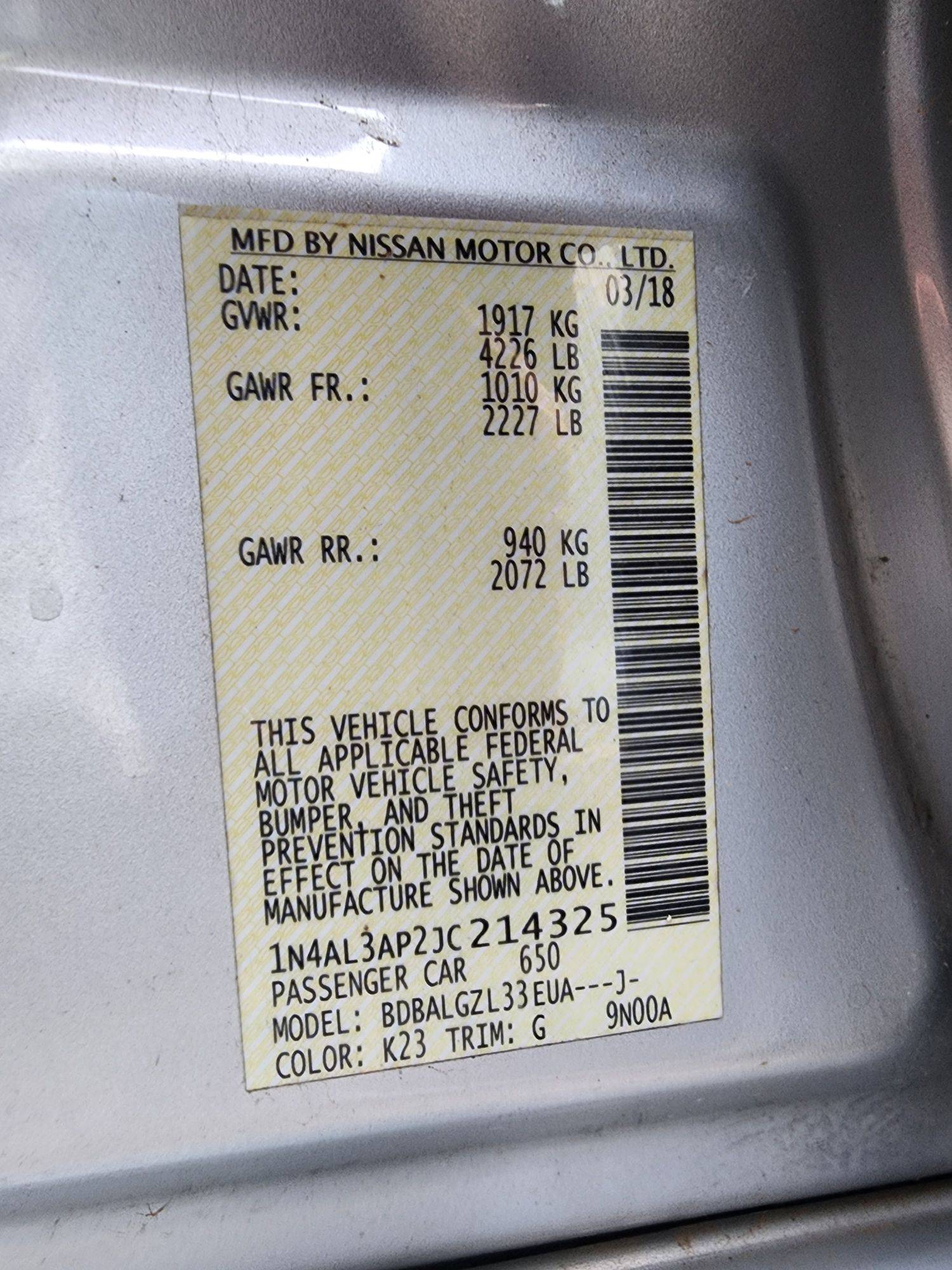 2018 NISSAN ALTIMA — 154696 Miles — Lot 40468396 — Al Quoz - Marhaba Auctions Used Cars - Image 10