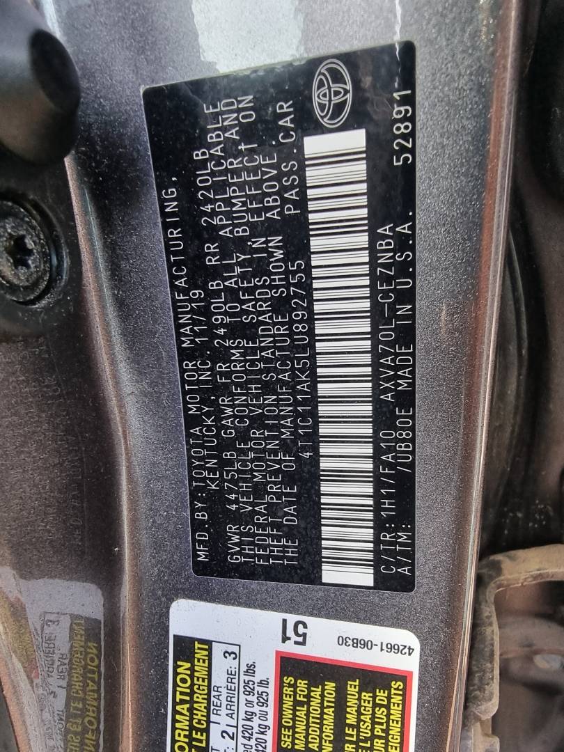 2020 TOYOTA CAMRY — 161 189 Miles — Lot 892755 - Marhaba Auctions Used Cars - Image 7