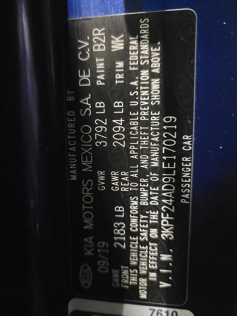 2020 KIA FORTE — 73735 Miles — Lot 170219 - Marhaba Auctions Used Cars - Image 9