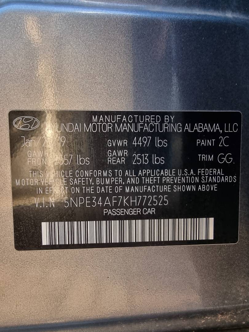 2019 HYUNDAI SONATA — 68660 Miles — Lot 772525 — Ind. 12 - Marhaba Auctions Used Cars - Image 9