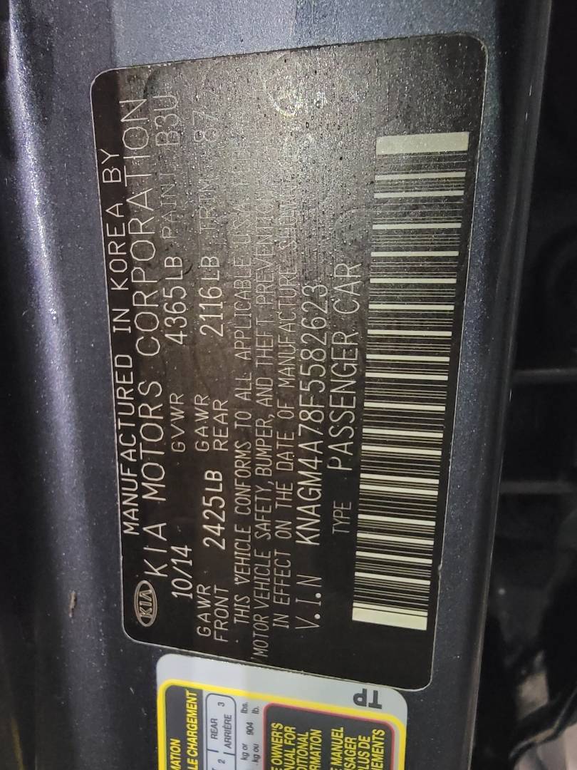 2015 KIA OPTIMA — 140614 Miles — Lot 582623 - Marhaba Auctions Used Cars - Image 3